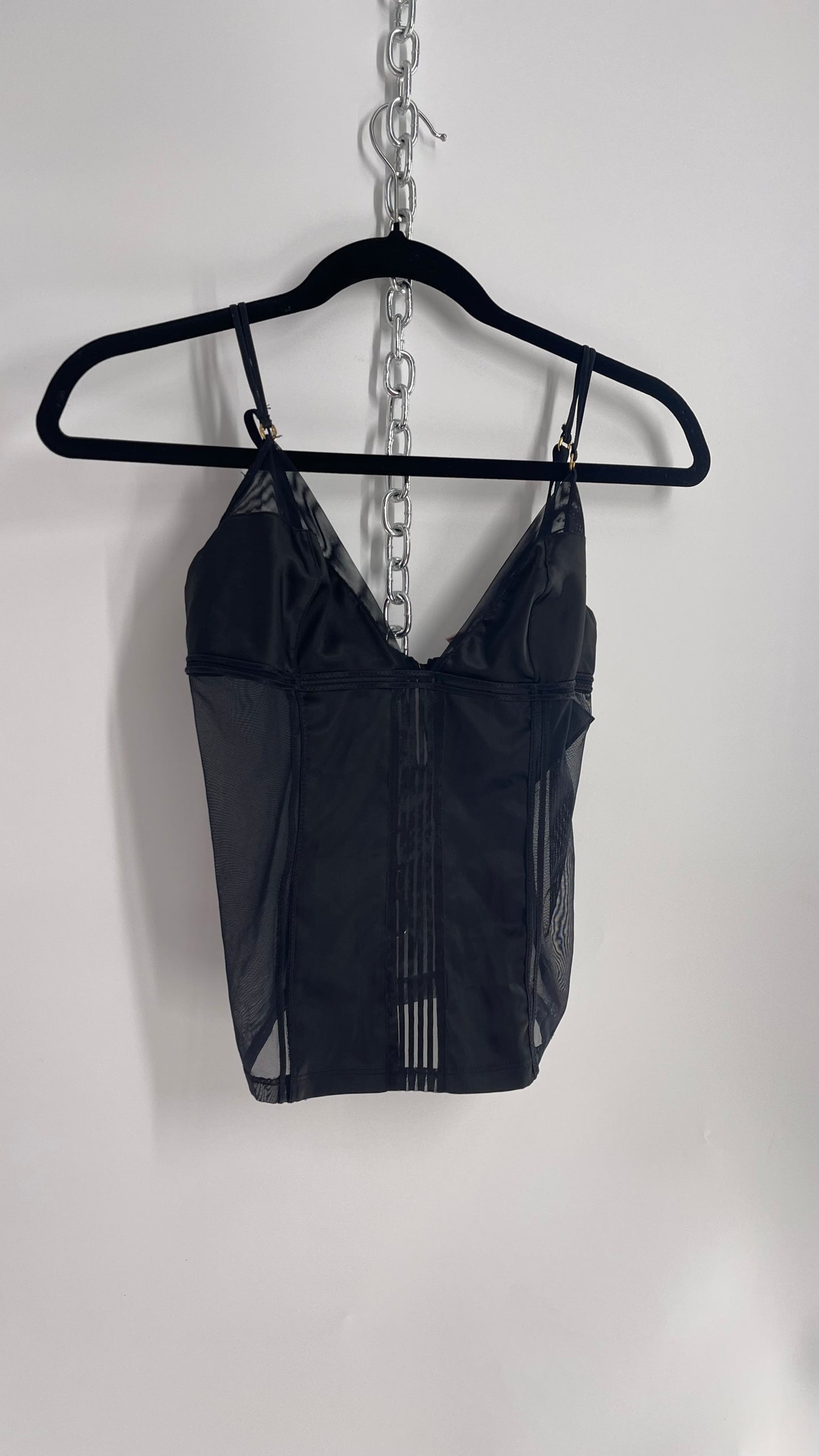 Victoria’s Secret Black Sheer Paneled Bustier Tank (Small)