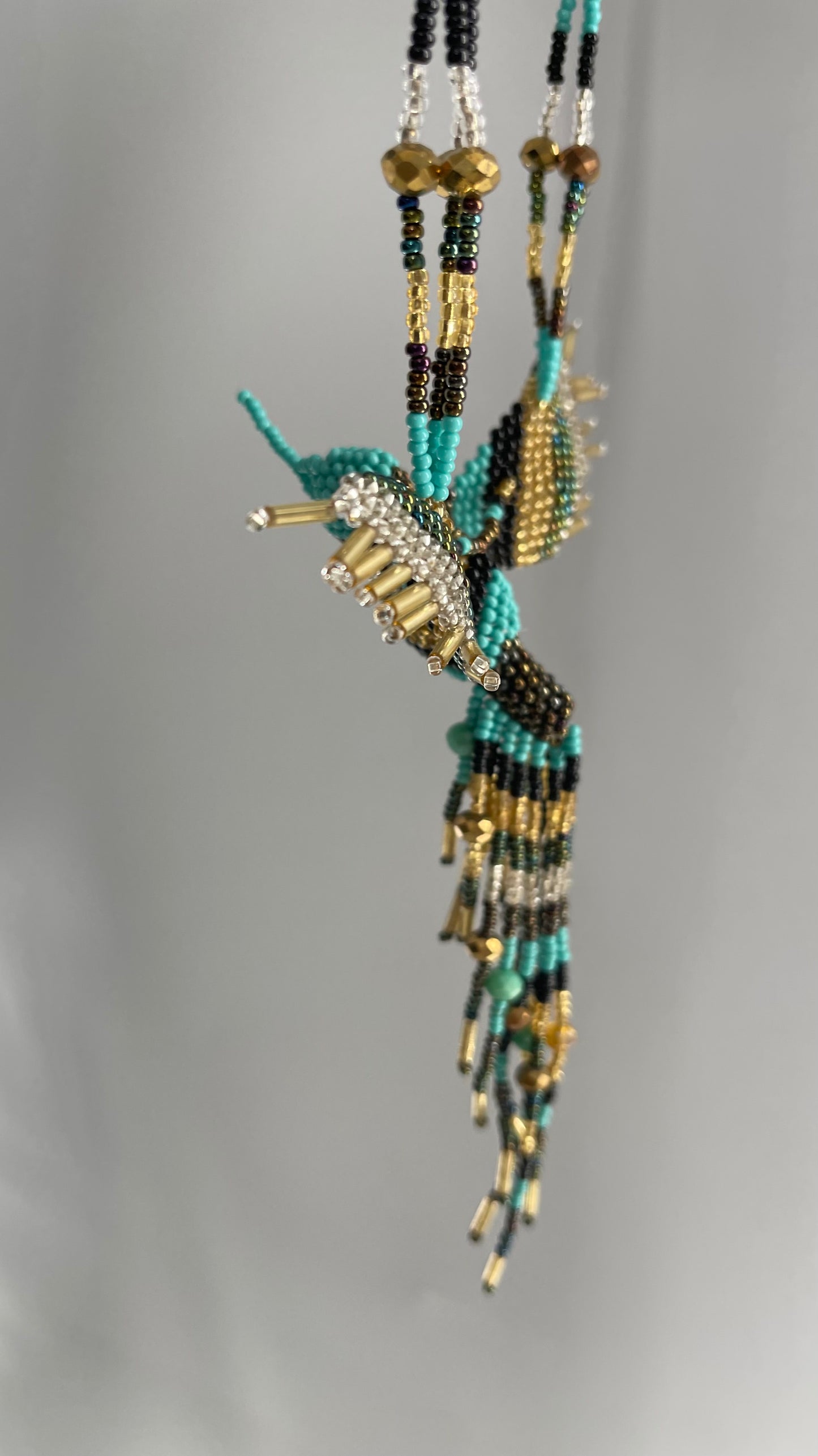 Vintage Beaded Turquoise 3D Handmade Bird Necklace