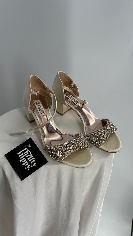 BAGDLEY & MISCHKA Ivory Kitten Block Heel with Embellished Strap (6)