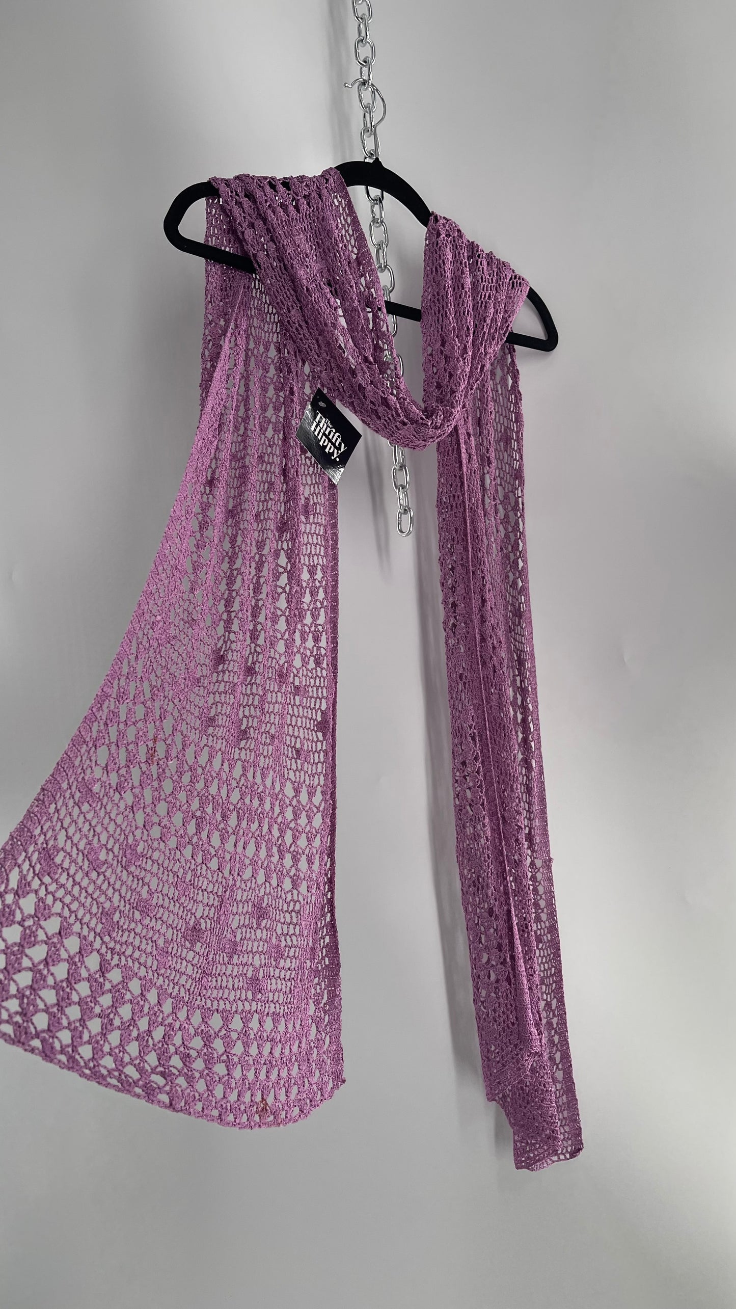 Vintage Purple Crochet Skinny Scarf Extra Long