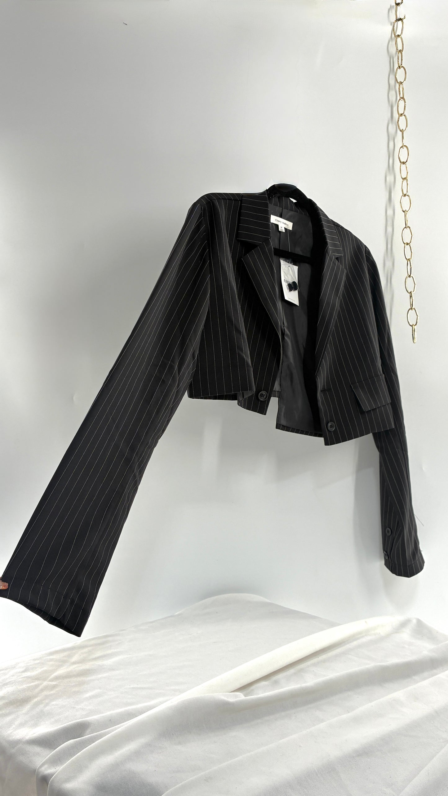 Cherry Mellow Pin Stripe Asymmetric Cropped Blazer with Tags (Small)