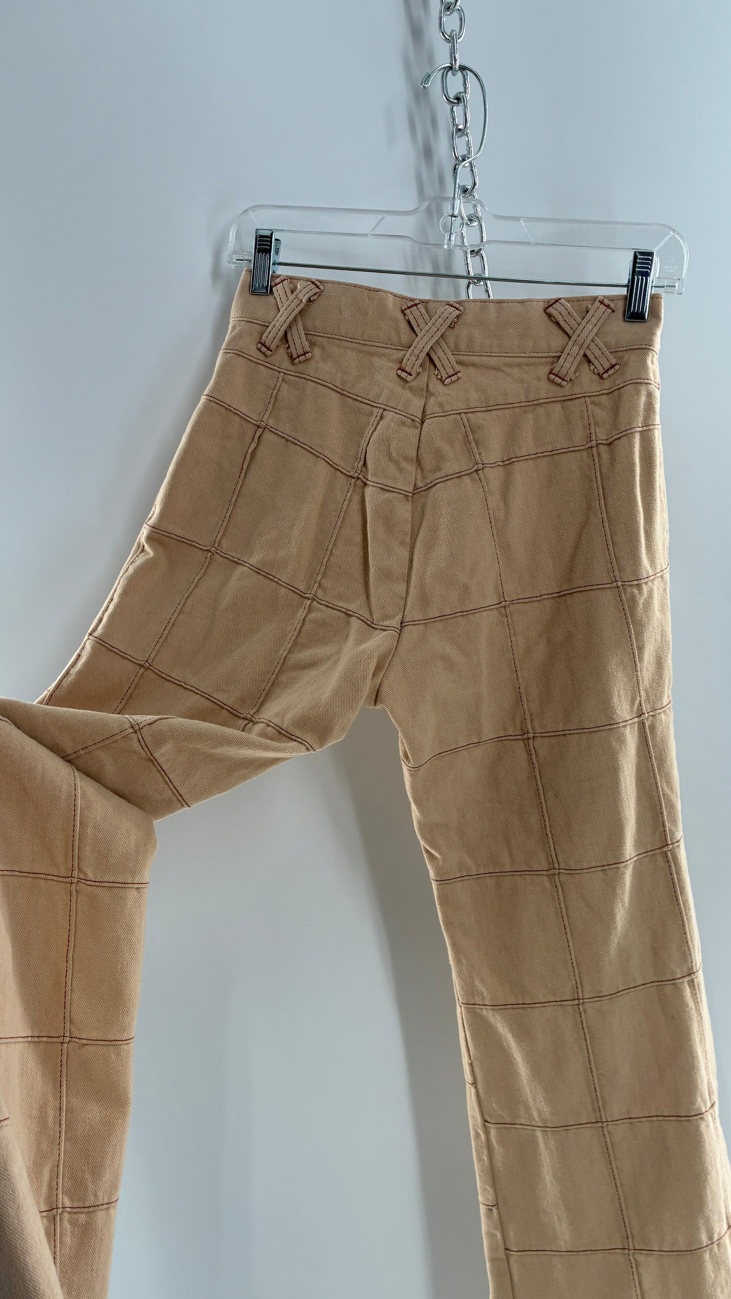 Vintage Tan Patchwork Flare with “X” Belt Loops (XS/S)