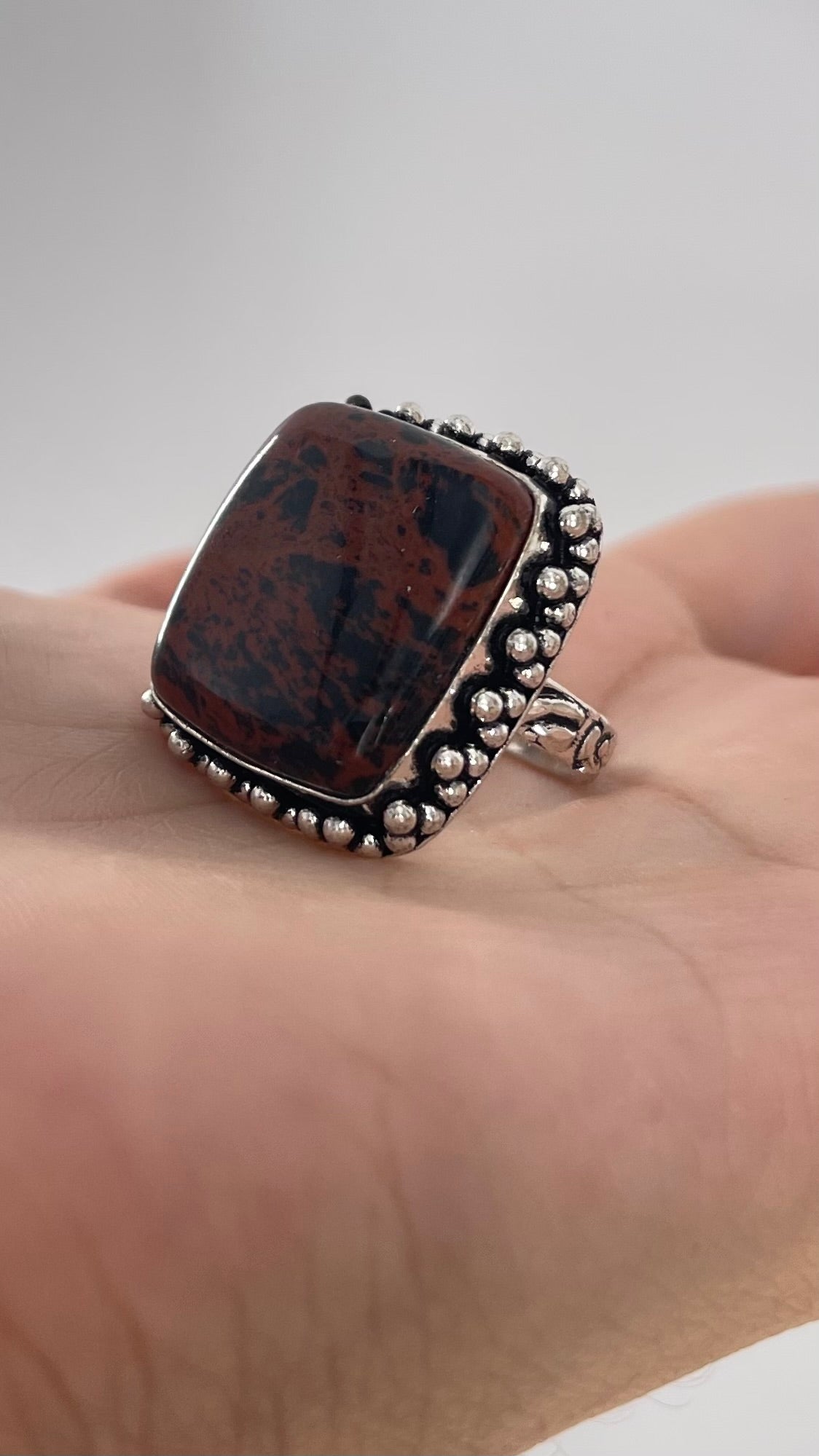 Vintage Mahogany Obsidian Stone on Sterling Silver 925 Band