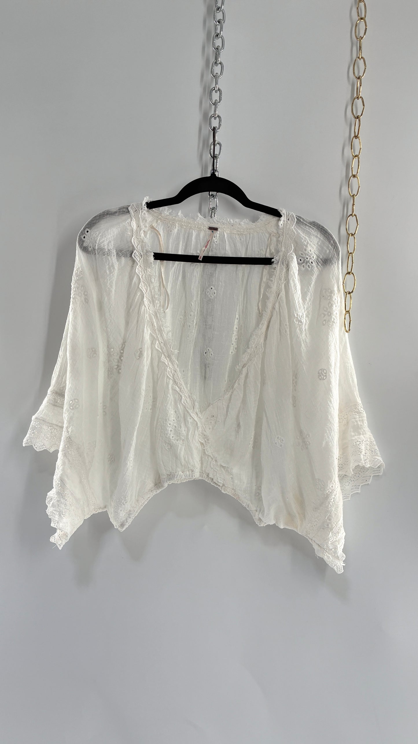 Vintage Free People Cotton Eyelet Embroidered Draping Bubble Top (Small)
