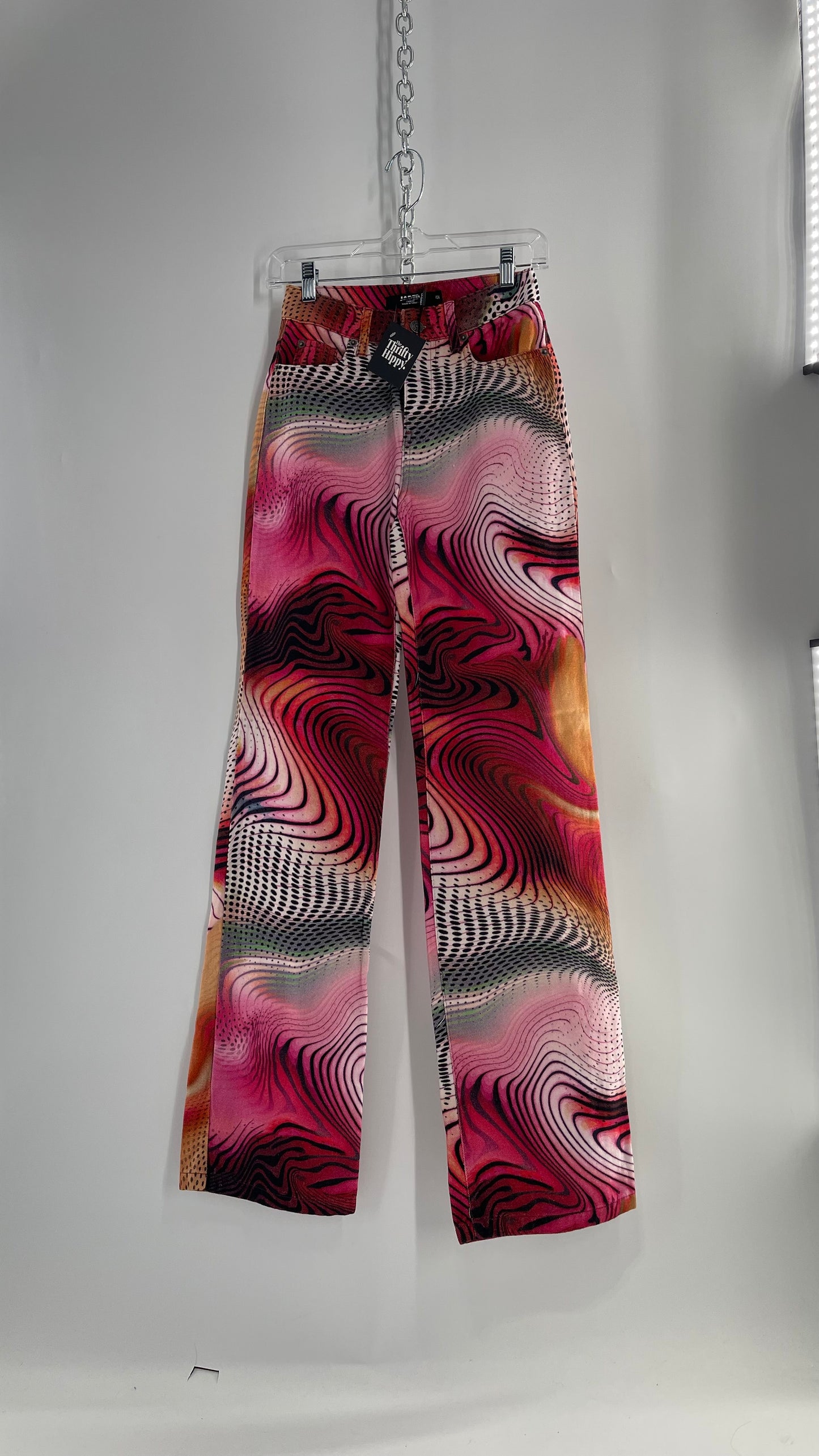 Jaded London Wavy Psychedelic Patterned Jeans Pink/Orange/Black (24)