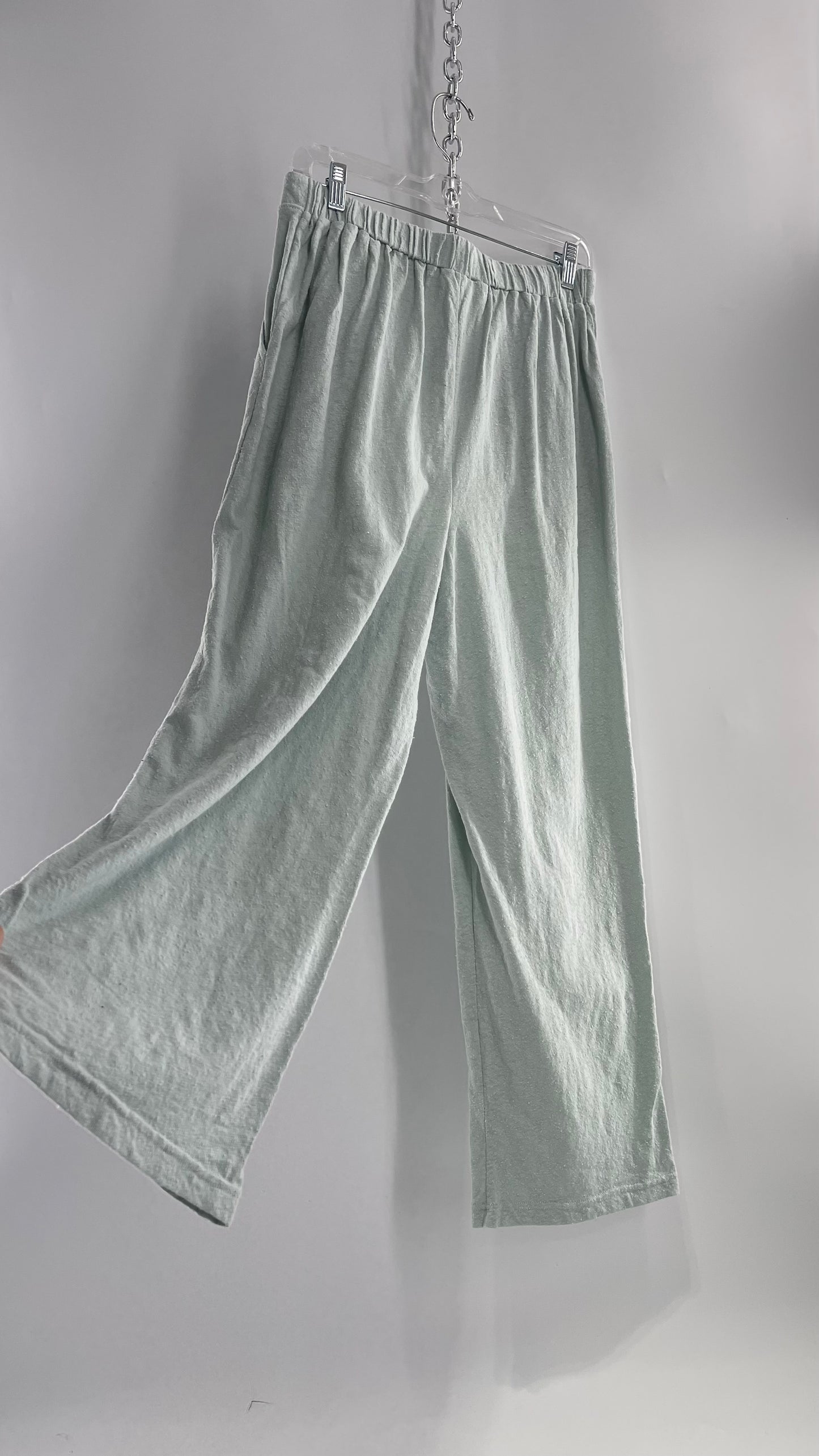 Free People Beach Light Blue Aquamarine Textured Lounge Pants (Medium)