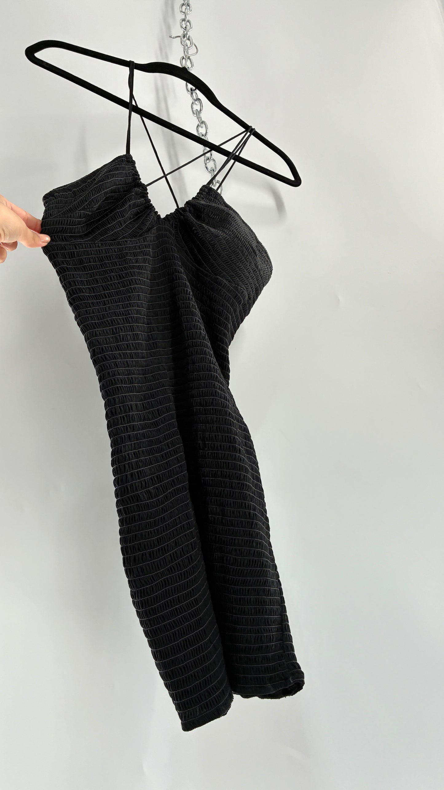 Intimately Free People Black Smocked Bodycon Mini Dress (Small)