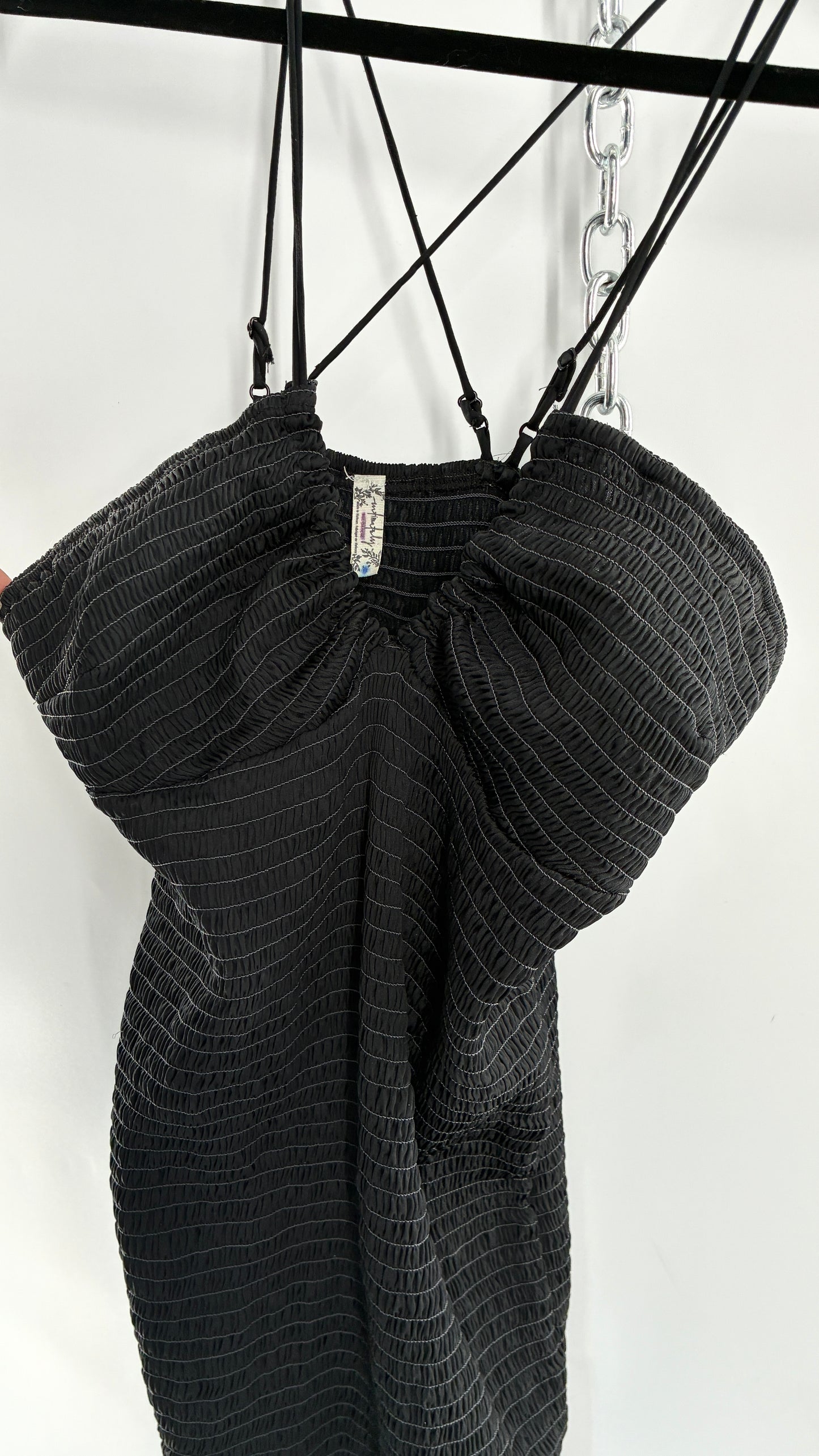 Intimately Free People Black Smocked Bodycon Mini Dress (Small)