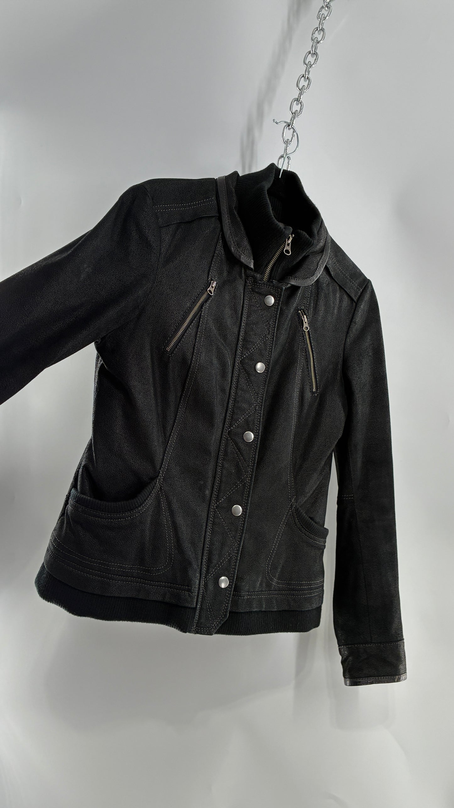 Vintage DANIER Metallic Black Suede Leather Jacket (Small)