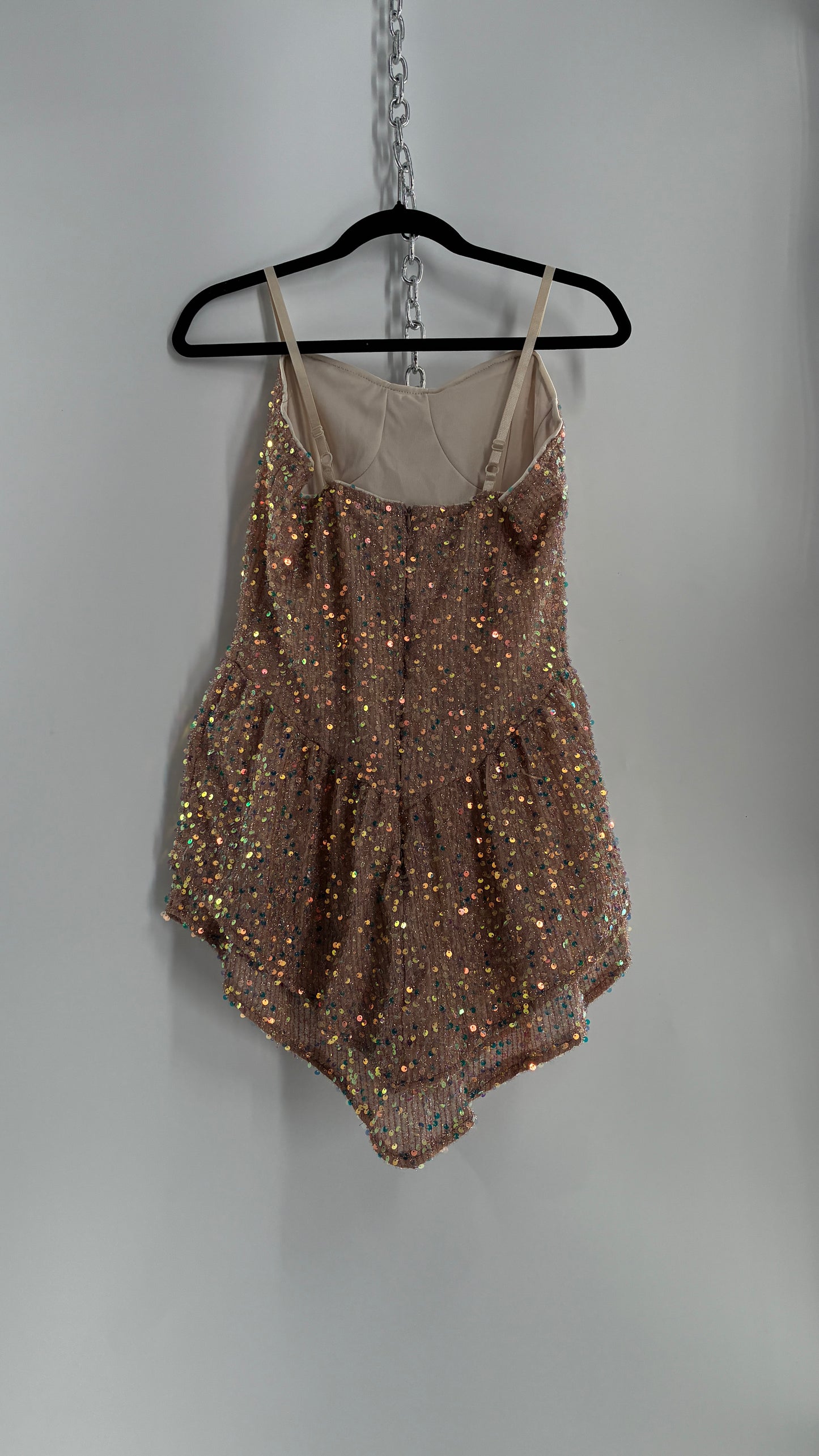 Nude Sequin Pointed Hem Mini Dress (L)