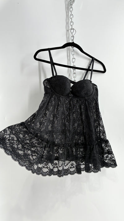 Vintage Victorias Secret Black Lace Babydoll Full Camisole (36C)