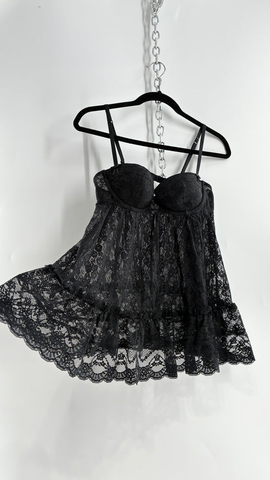 Vintage Victorias Secret Black Lace Babydoll Full Camisole (36C)