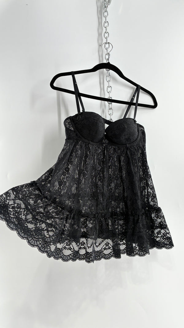 Vintage Victorias Secret Black Lace Babydoll Full Camisole (36C)