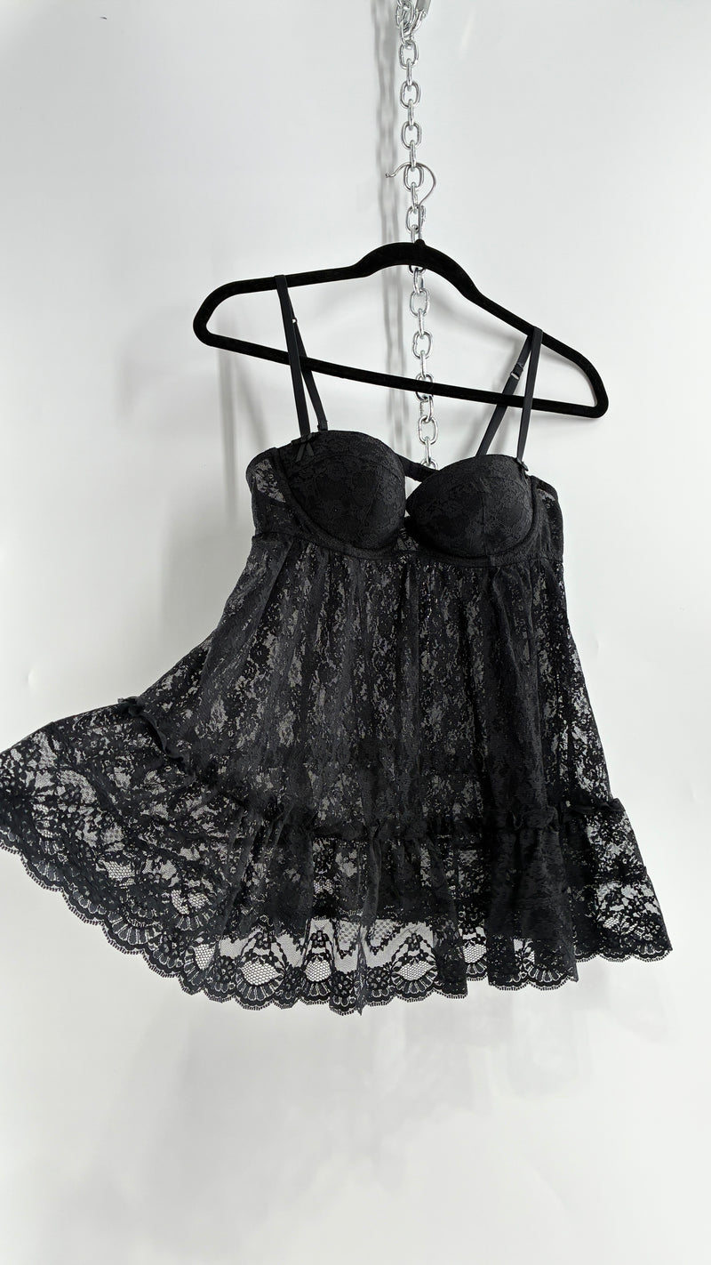 Vintage Victorias Secret Black Lace Babydoll Full Camisole (36C)