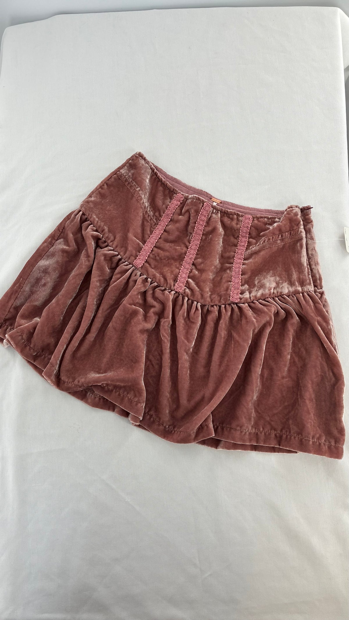 FREE PEOPLE Pink Velour Mini Skirt with Ribbon Detail and Tags Attached (0)