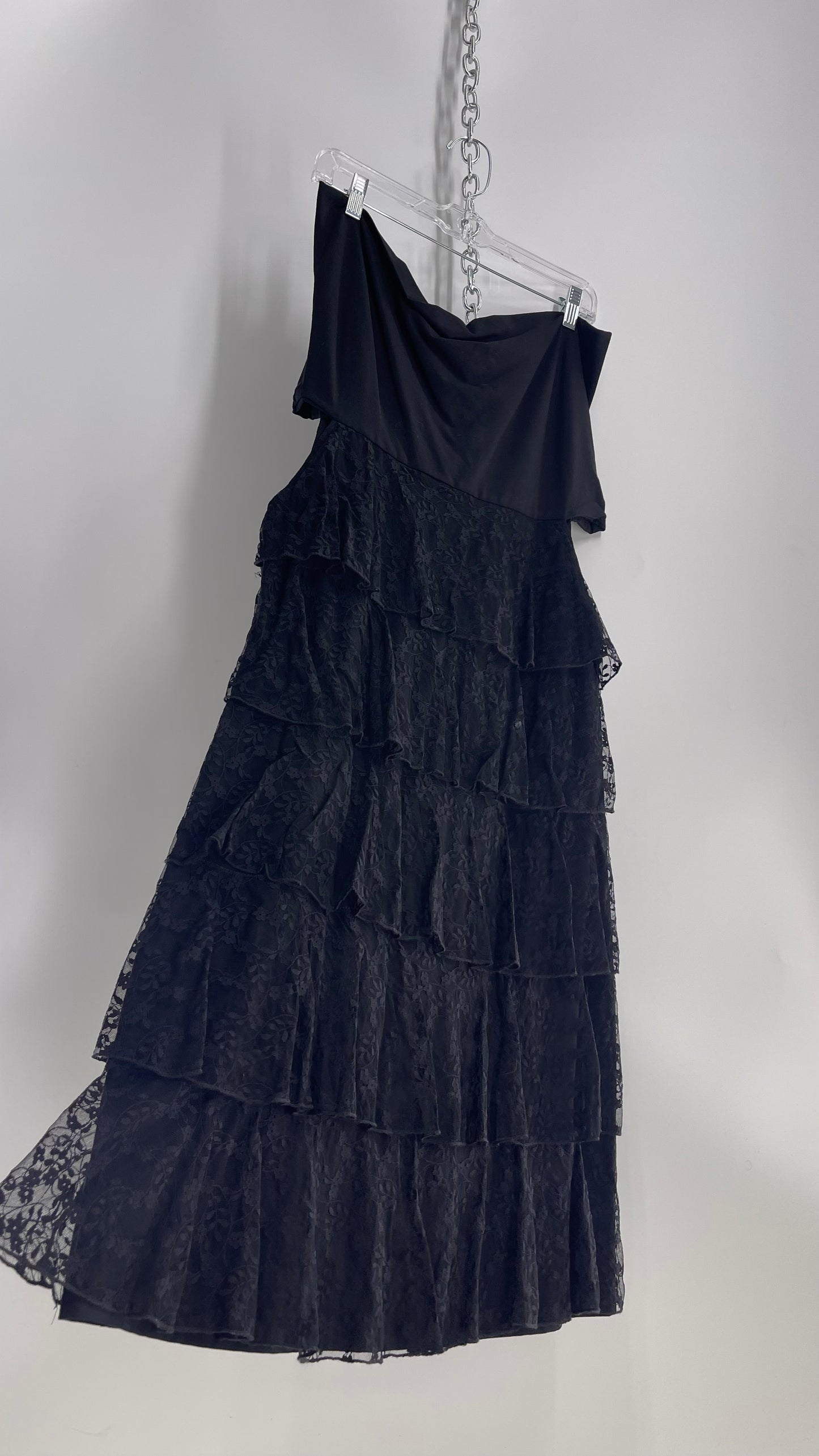 Anne Fontaine Vintage Black Layered Lace Ruffle Dress/Skirt with Tags Attached (40)