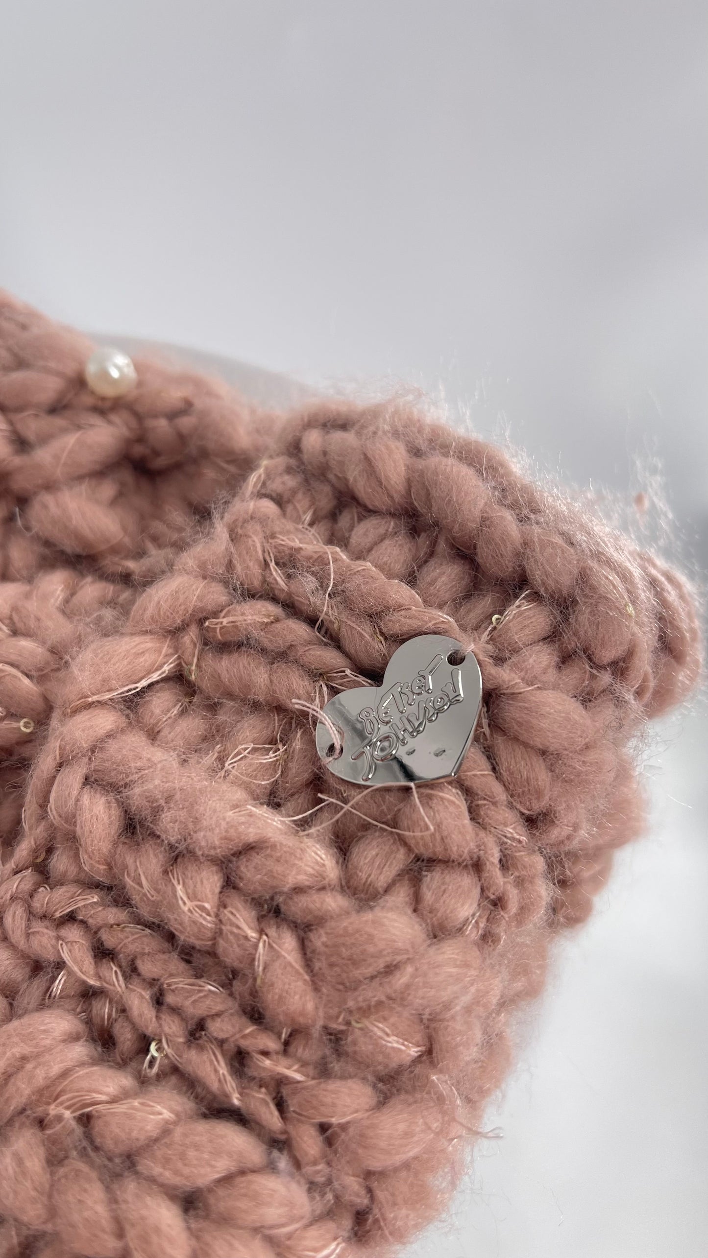 Betsy Johnson Pink Knit Pom Pom Pearl Beanie