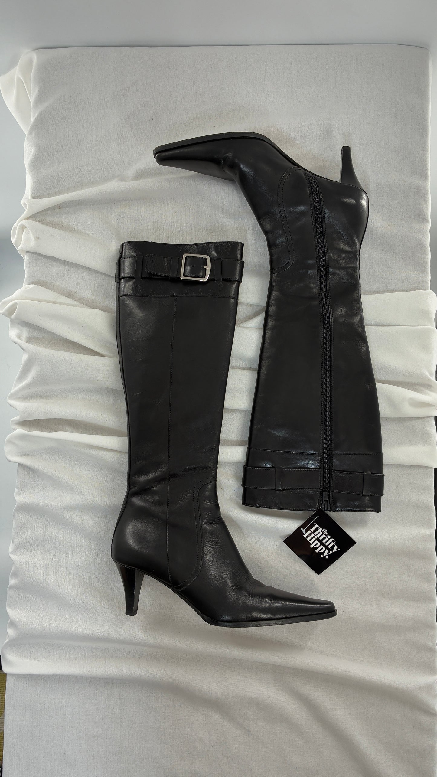 Vintage COACH Adrianna Black Leather Kitten Heel Knee High Boots (7.5)