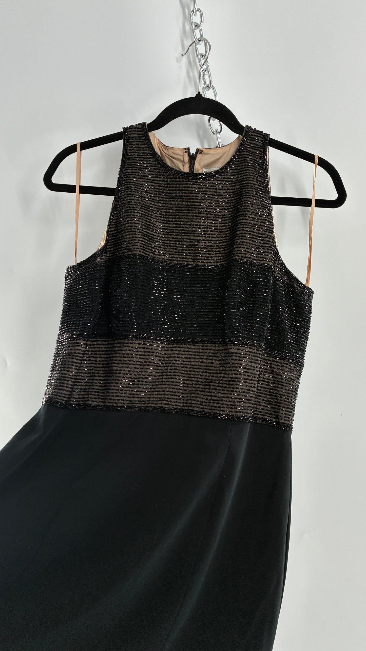 Deadstock Vintage BLACKTIE Oleg Classini Black and Nude Beaded Bodice Dress (10)