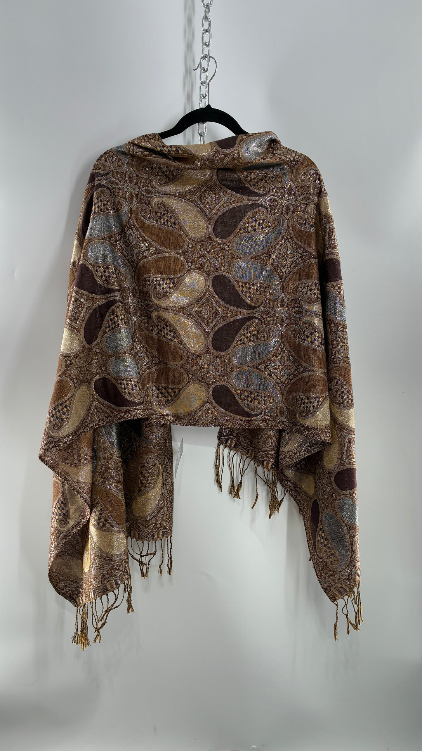 Vintage Paisley Metallic Knit Bronze and Silver Scarf