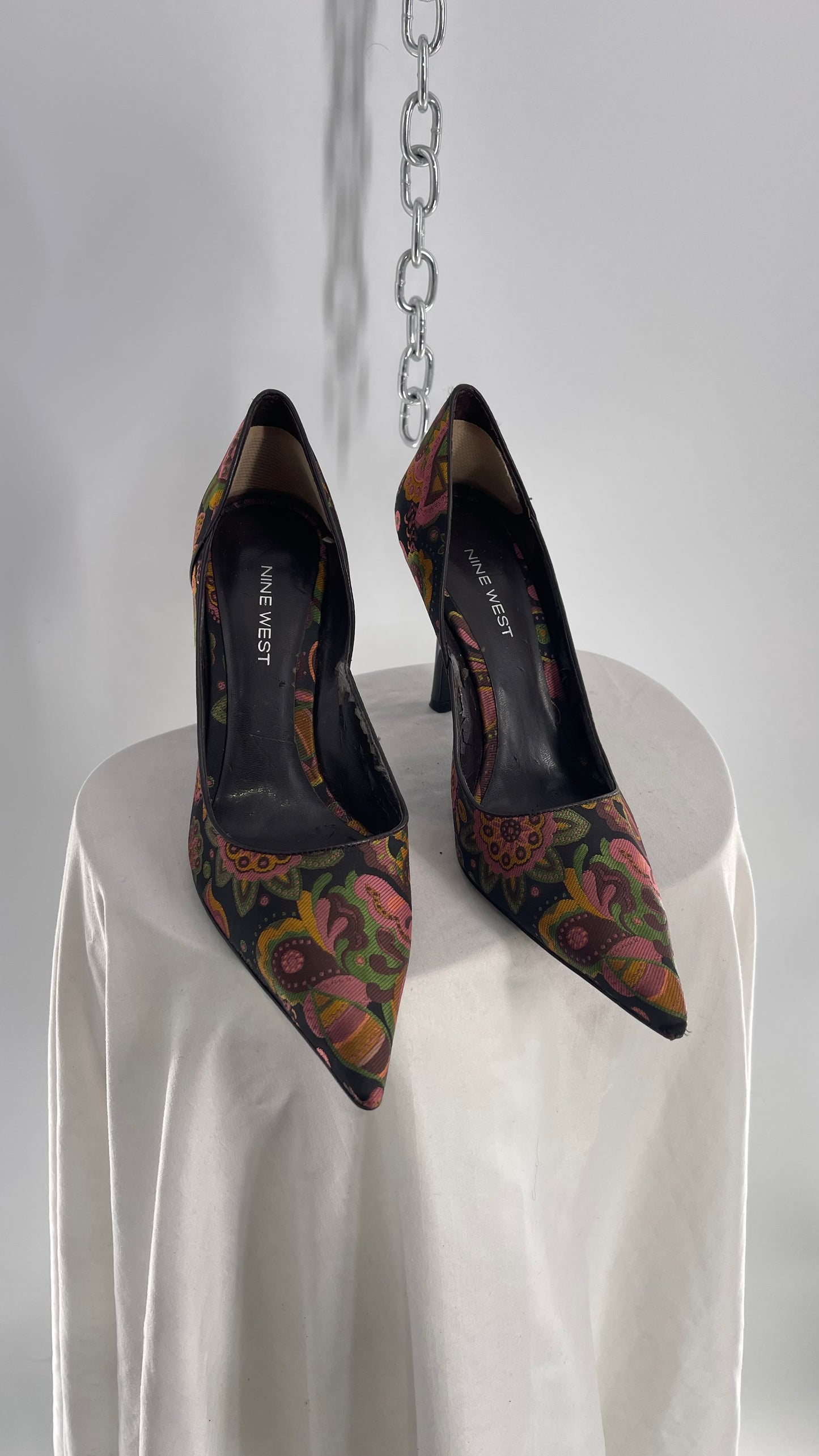 Vintage Nine West Brown Floral Patterned Pointed Toe Heel (8)