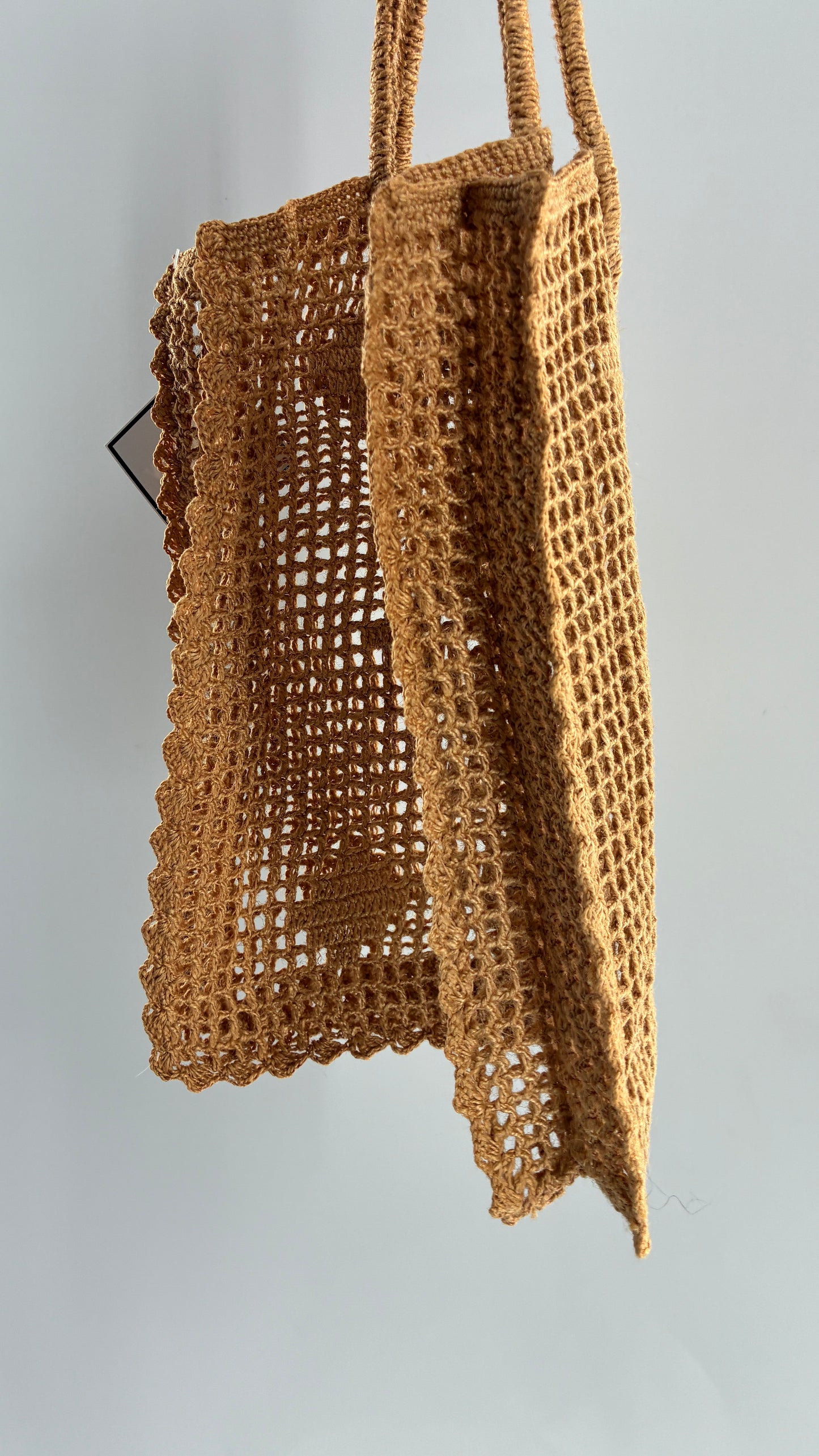 Vintage Macrame Round Handle Straw Tote