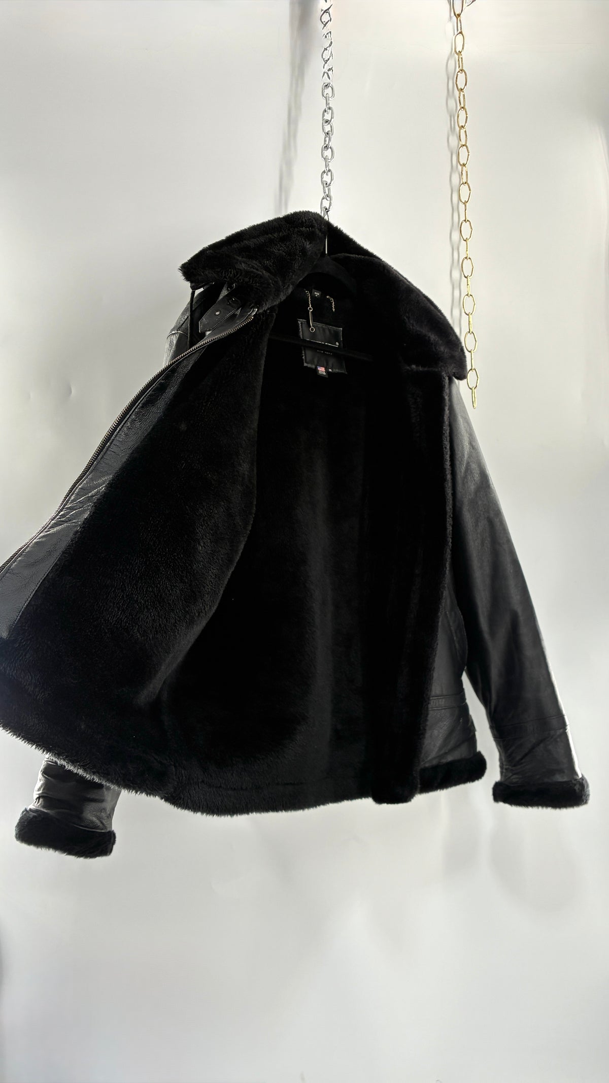 Vintage TANNERS AVENUE Black Genuine Leather Jacket with High Neck and Hood (Medium)