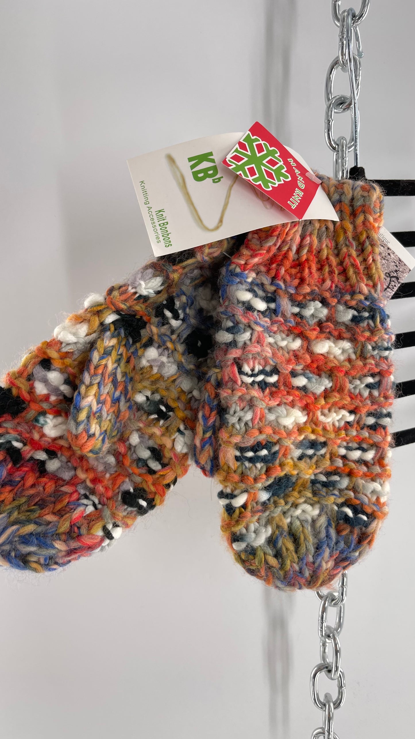 Knit Bonbons Handmade Mixed Yarn Colorful Knit Mittens with Tags Attached