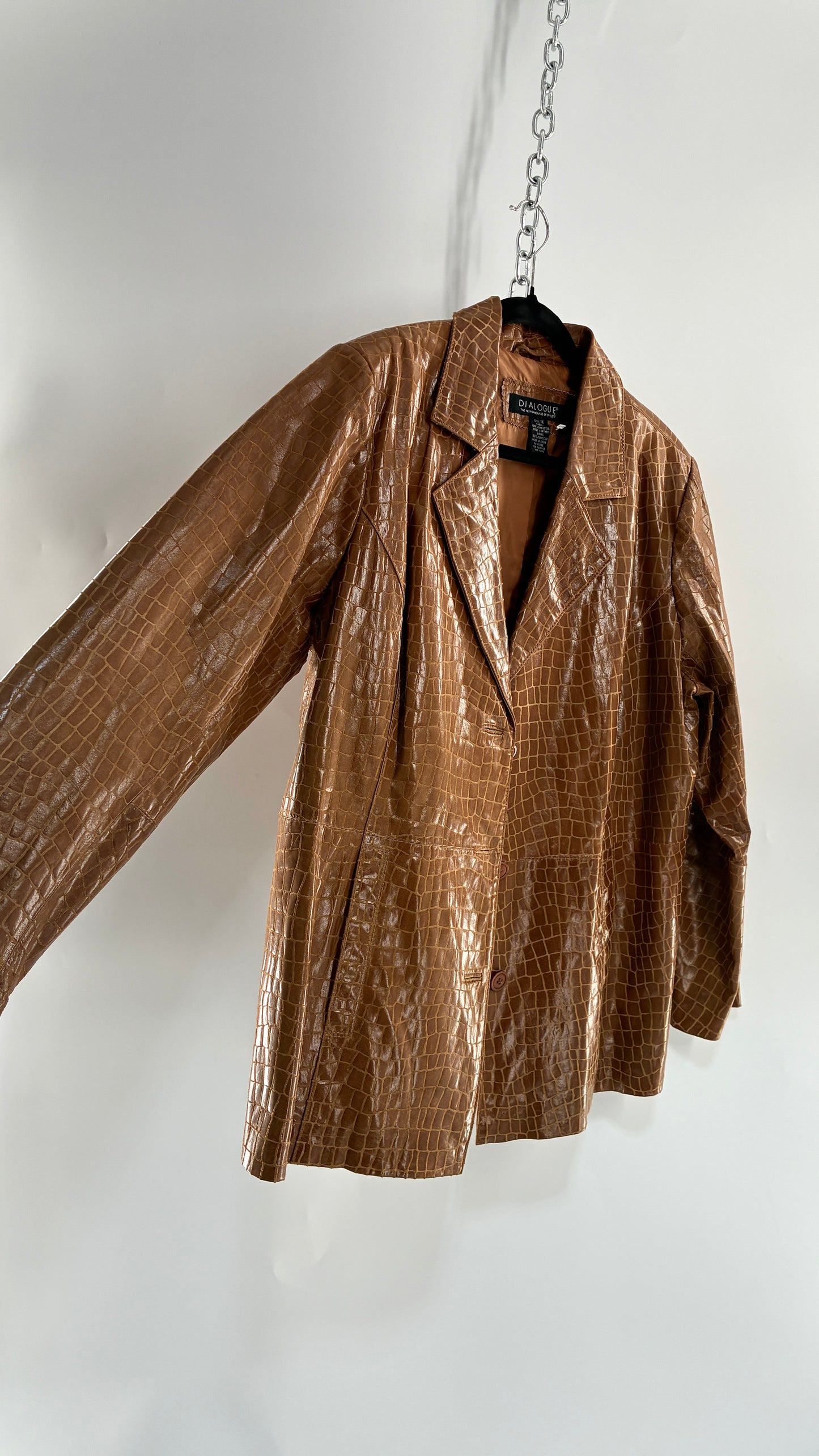 Vintage DIALOGUE Crocodile Embossed Leather Jacket (XL)