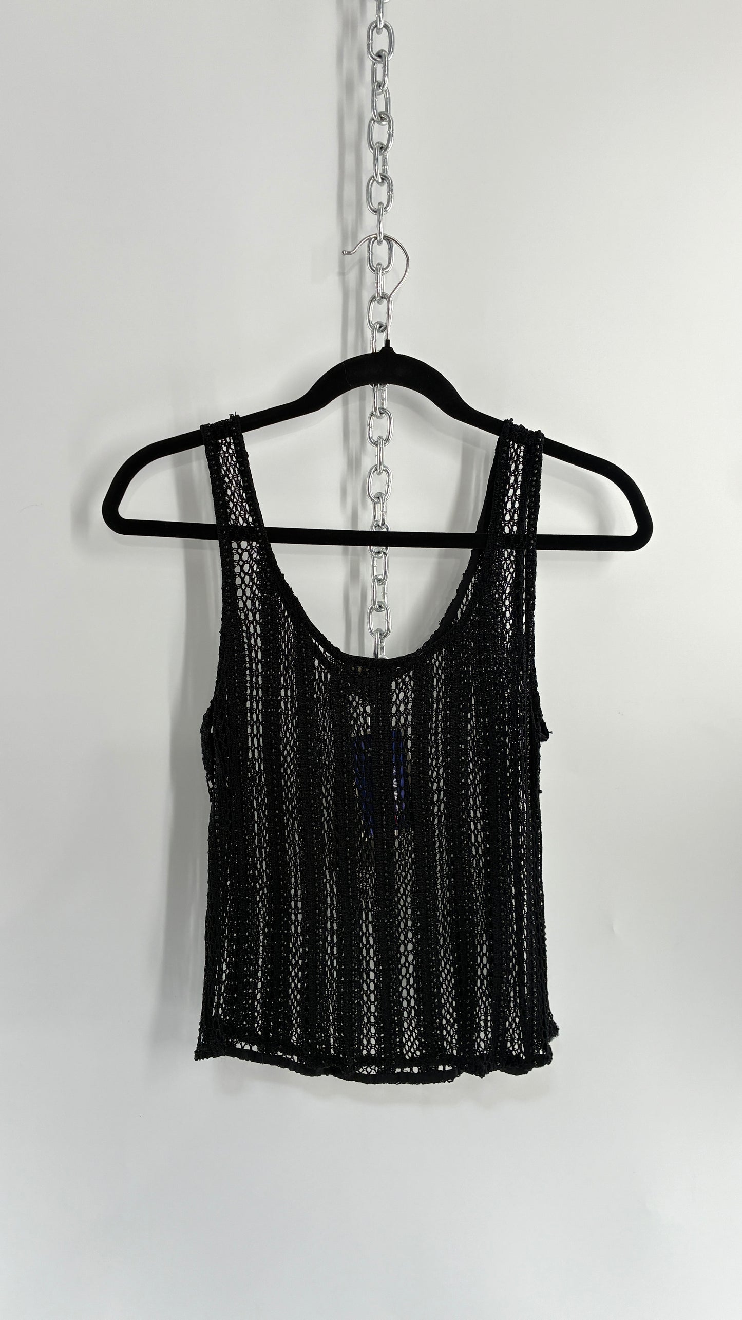 Deadstock Vintage PASSPORT Black Crochet Beaded Tank (Small)