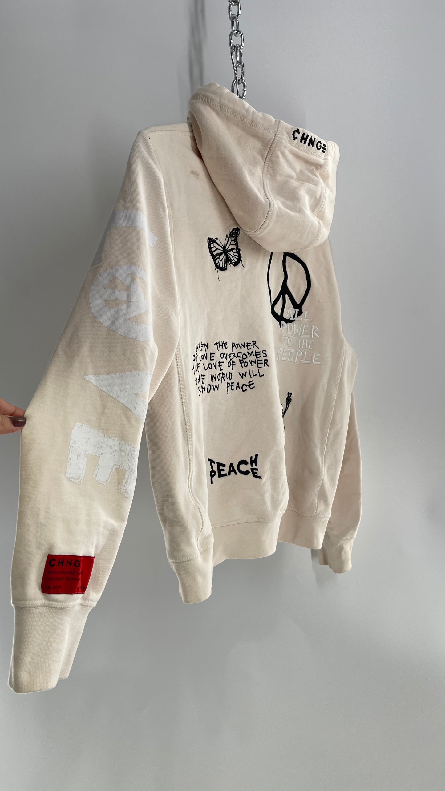 CHANGE Off White Embroidered Graphic Hoodie (Small)