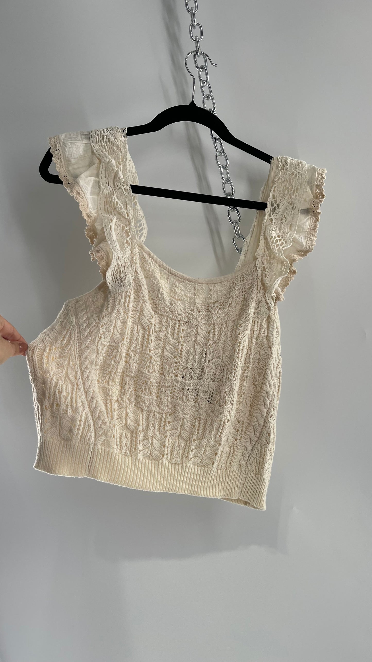 Anthropologie Beige Knit Tank with Ruffled Straps (Large)