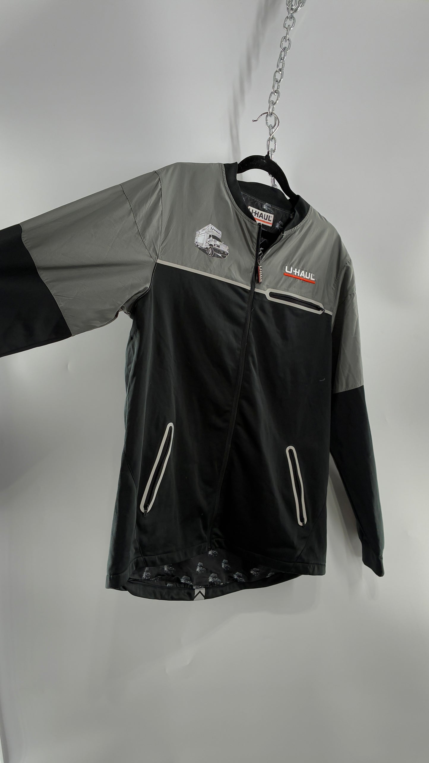 Vintage U-HAUL Embroidered Grey Wind Breaker (Medium)
