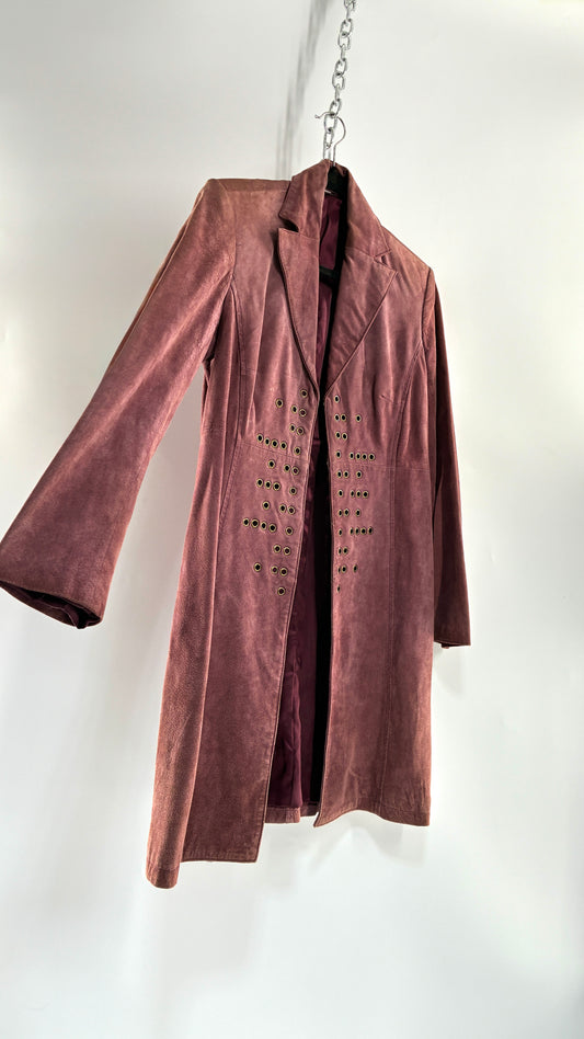 Vintage BANDOLINO Genuine Suede Dusty Mauve Coat with Gold Grommet Detailing (Small)