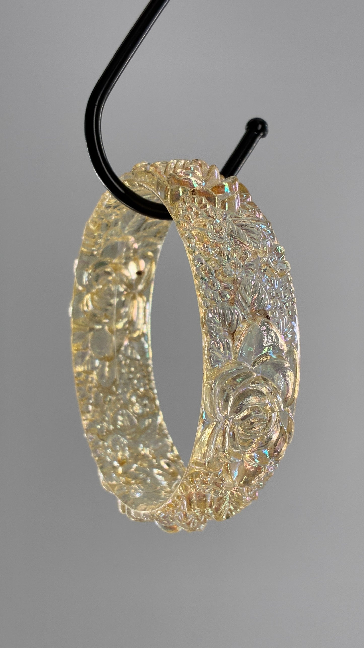 Vintage Iridescent, Lucite, Engraved Florals Bangle