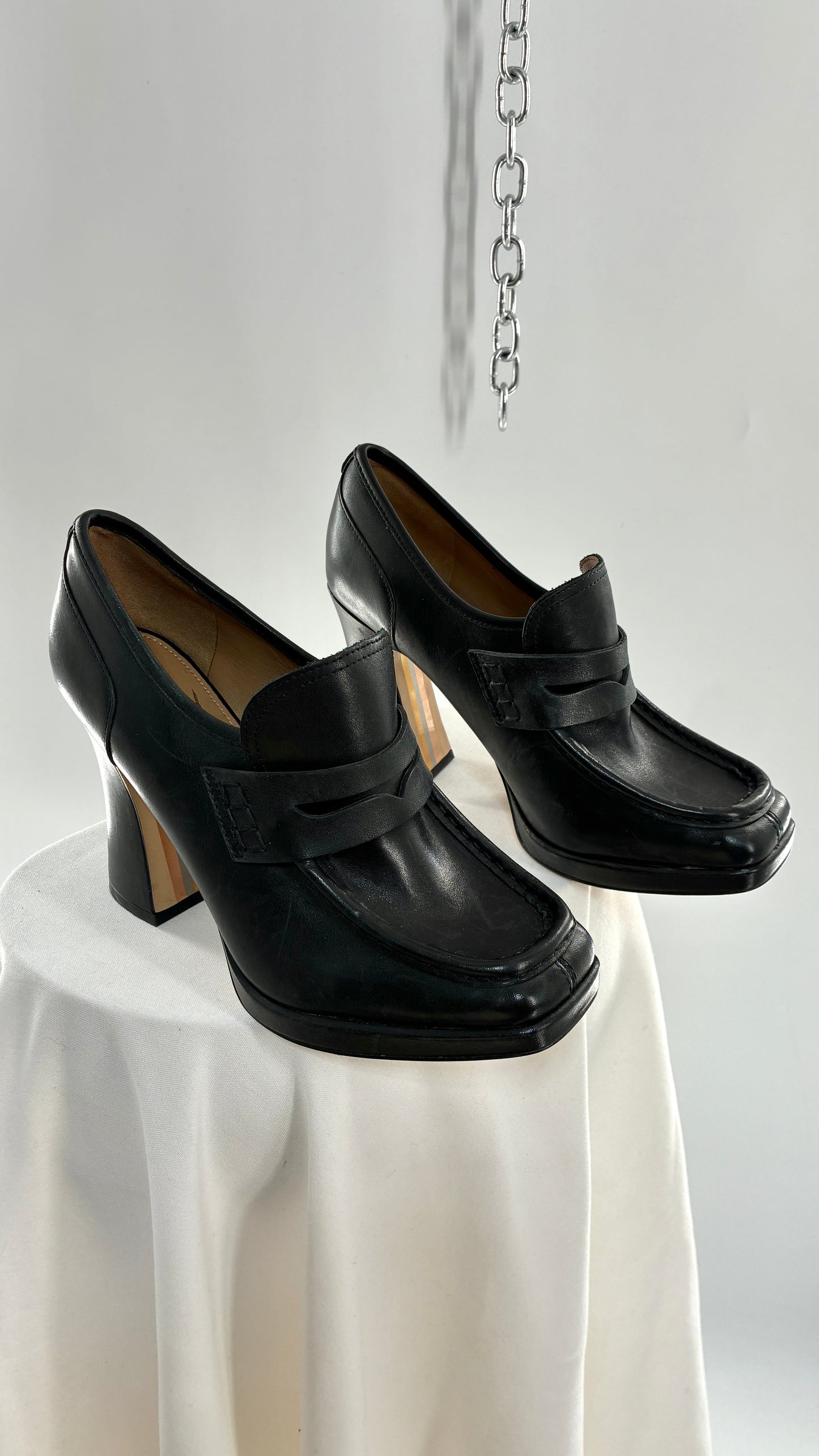 Vintage Sam Edelman Jeanette Black Genuine Leather Chunky Heel Oxfords (9)