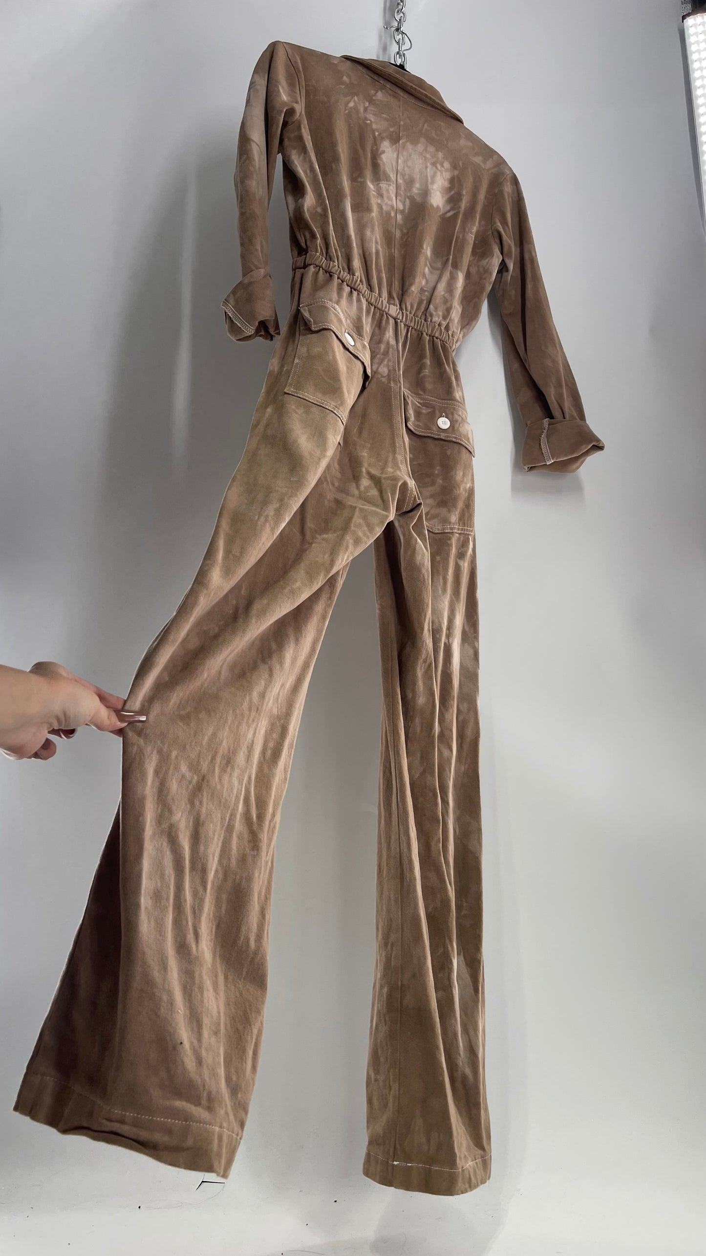 Brandy Melville Brown Tie Dye Boiler Jumpsuit (Small)