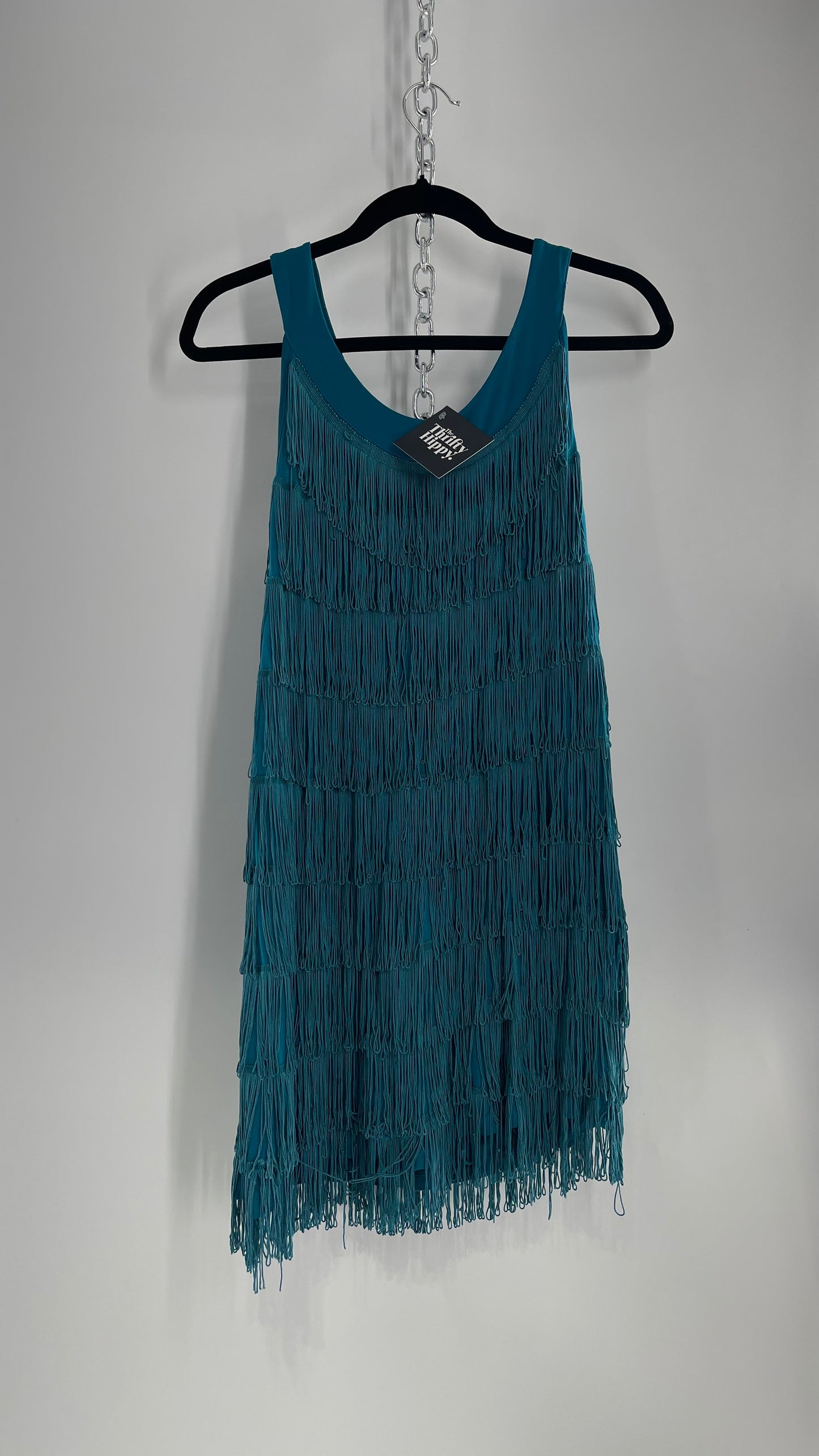 Vintage Teal Fringe Cowgirl Party Tunic Mini Dress (Small)