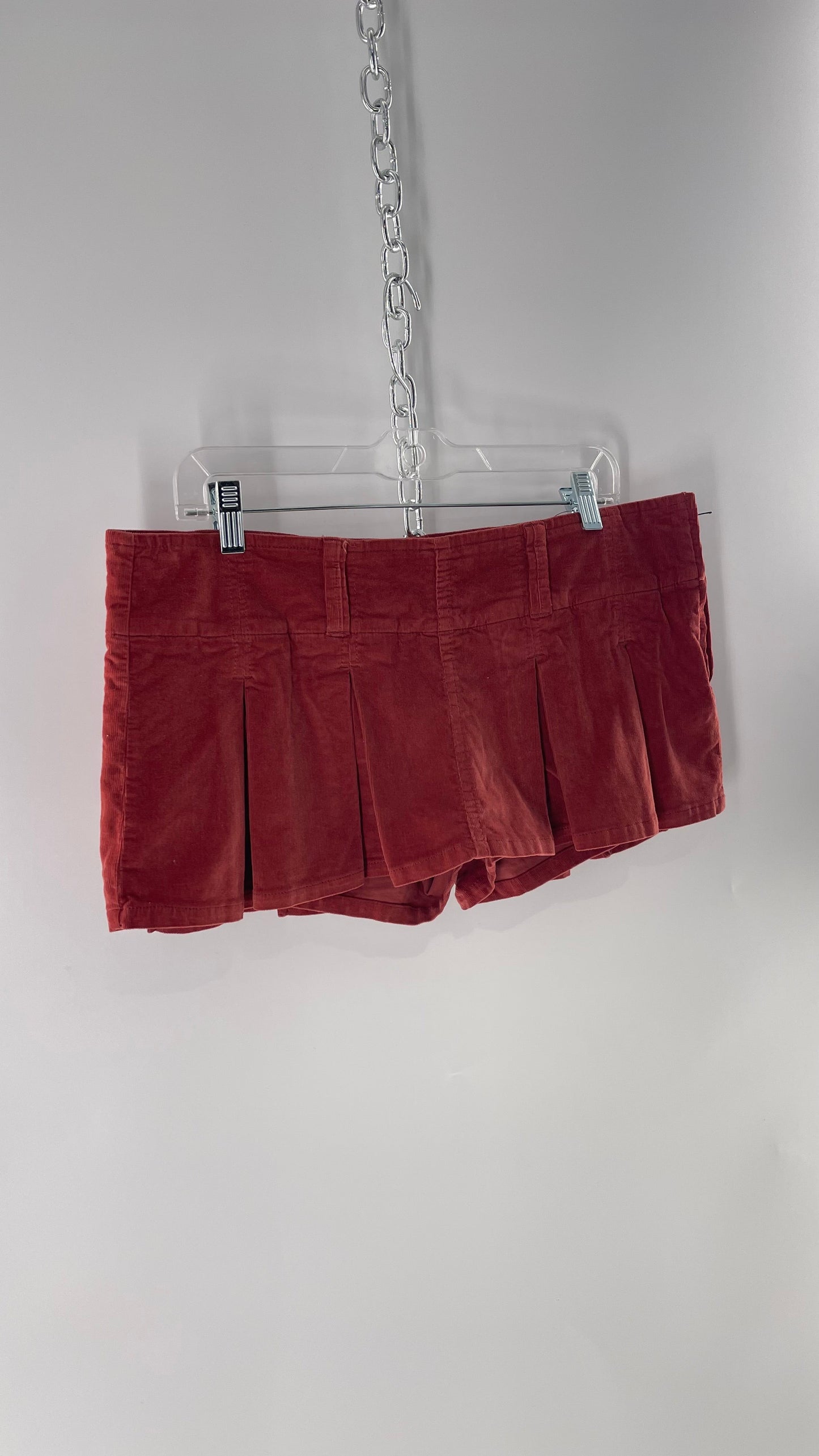 Free People Corduroy Terracotta Pleated Micro Mini Skirt with Tags Attached (6)