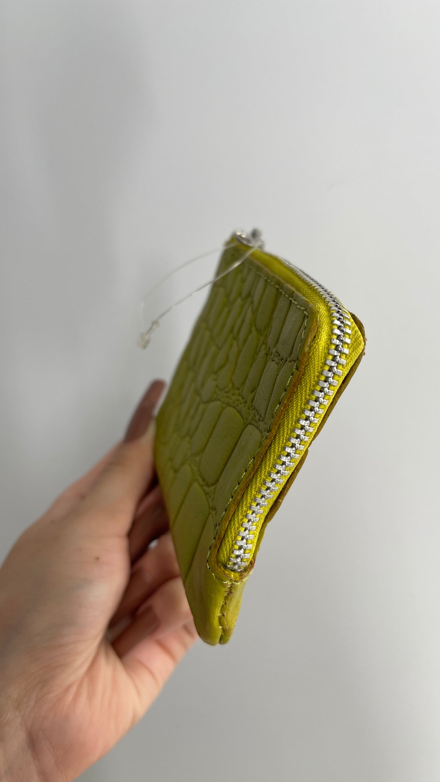 Free People Lime Crocodile Embossed Coin Pouch Wallet