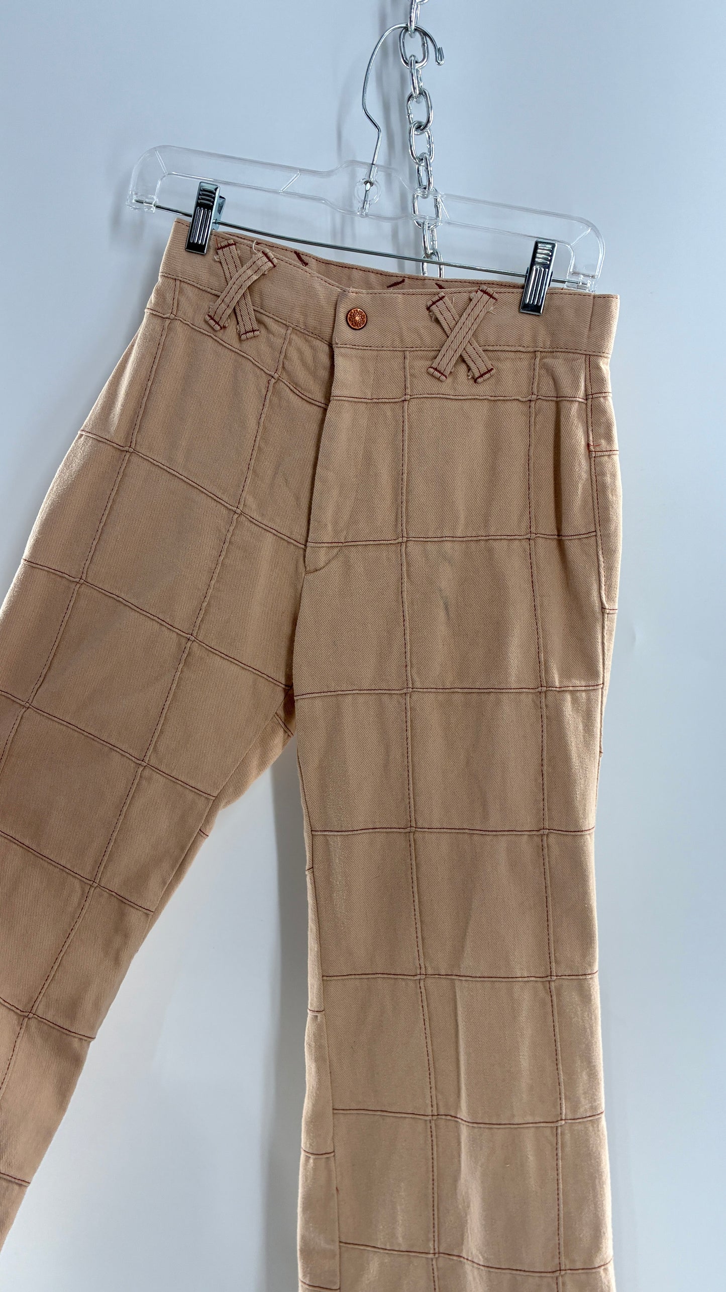 Vintage Tan Patchwork Flare with “X” Belt Loops (XS/S)