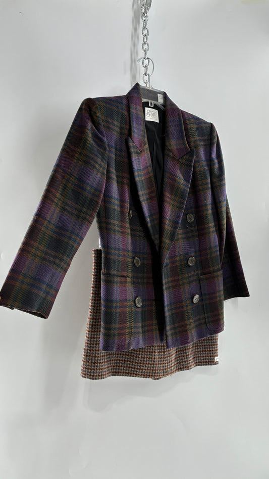 Vintage Suit Set with GOOD WORKS CLOTHING Wool Blend Indigo Plaid Blazer and Upcycled Wool Blend Mini Skirt (6 Petite)