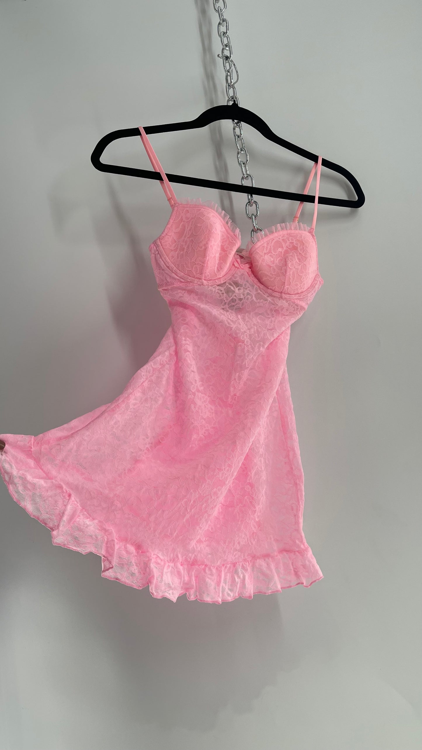 Vintage Victoria’s Secret Pink Lace Bustier with Ruffled Bum  (Small)