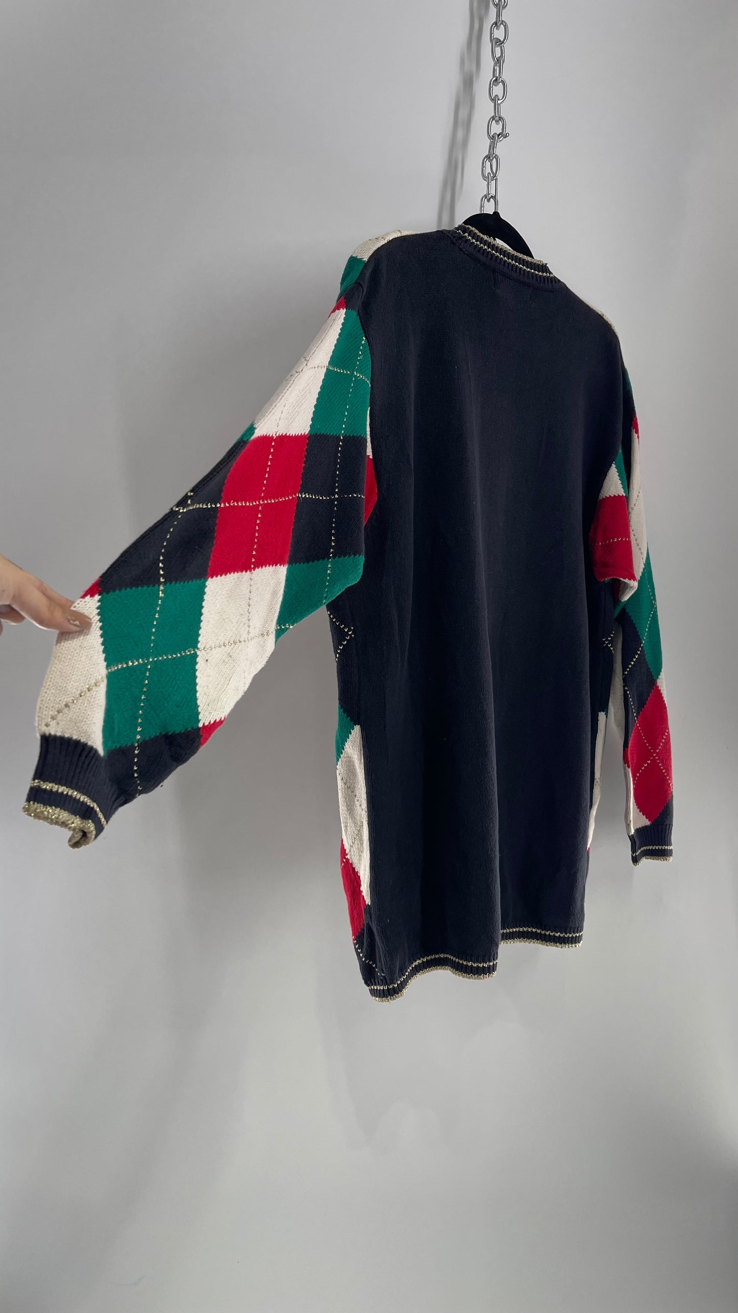 Vintage Urban Outfitters Renewal Argyle Christmas Cardigan with Tags Attached (Large)