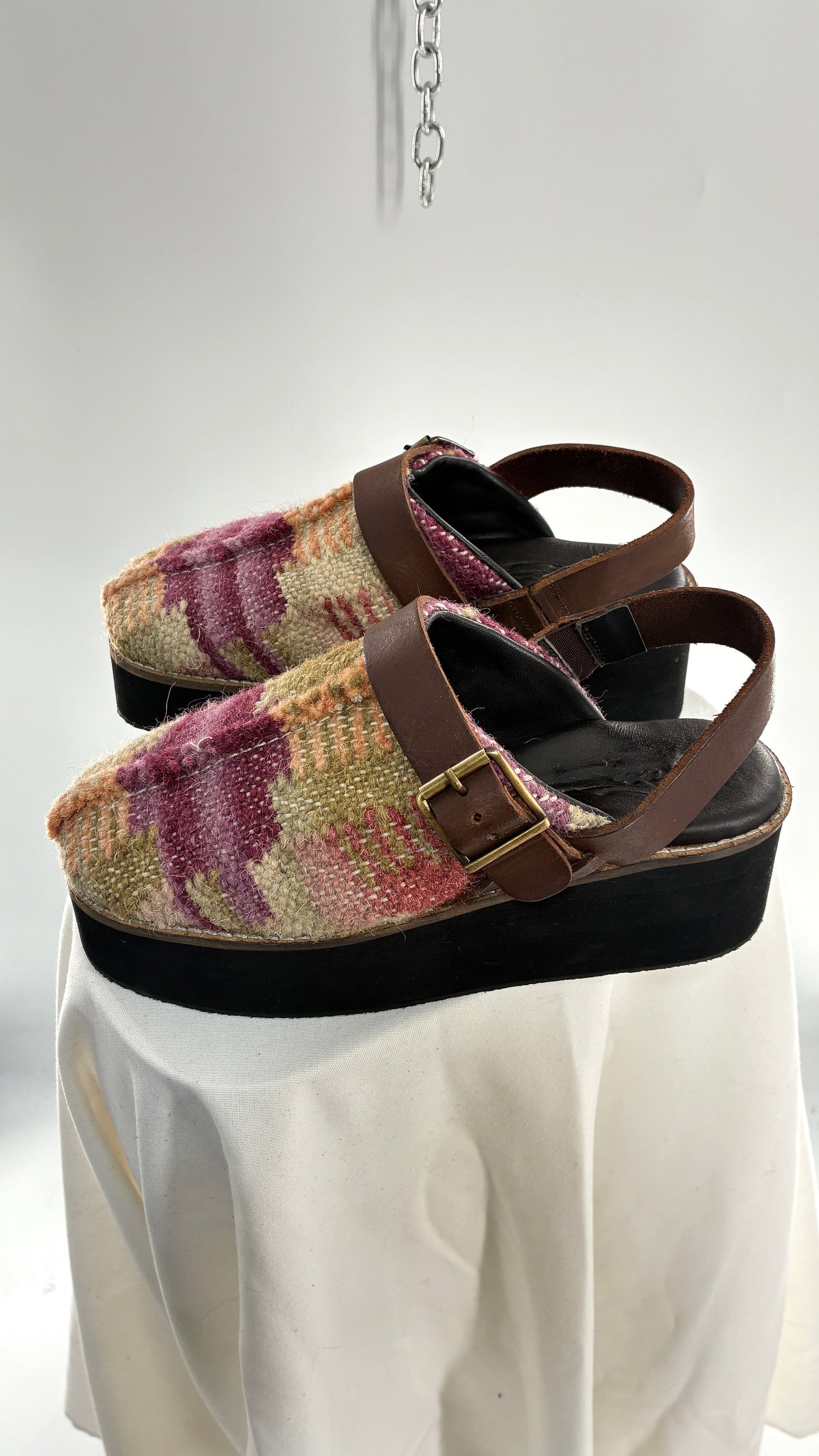 FREE PEOPLE Astrid Platform Mules Multicolor with Leather Straps  (7.5)