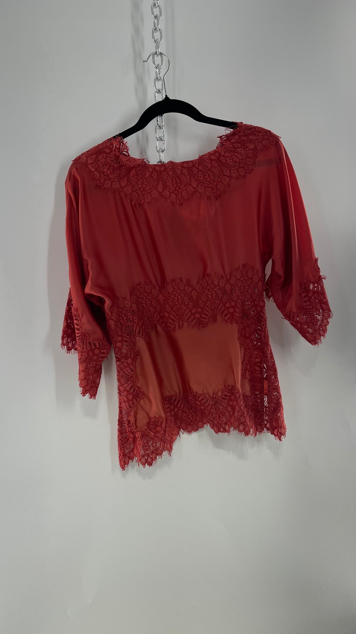 Moulinette Soeurs Vetements Silky Blouse with Thick Scalloped Lace Trim (XS)