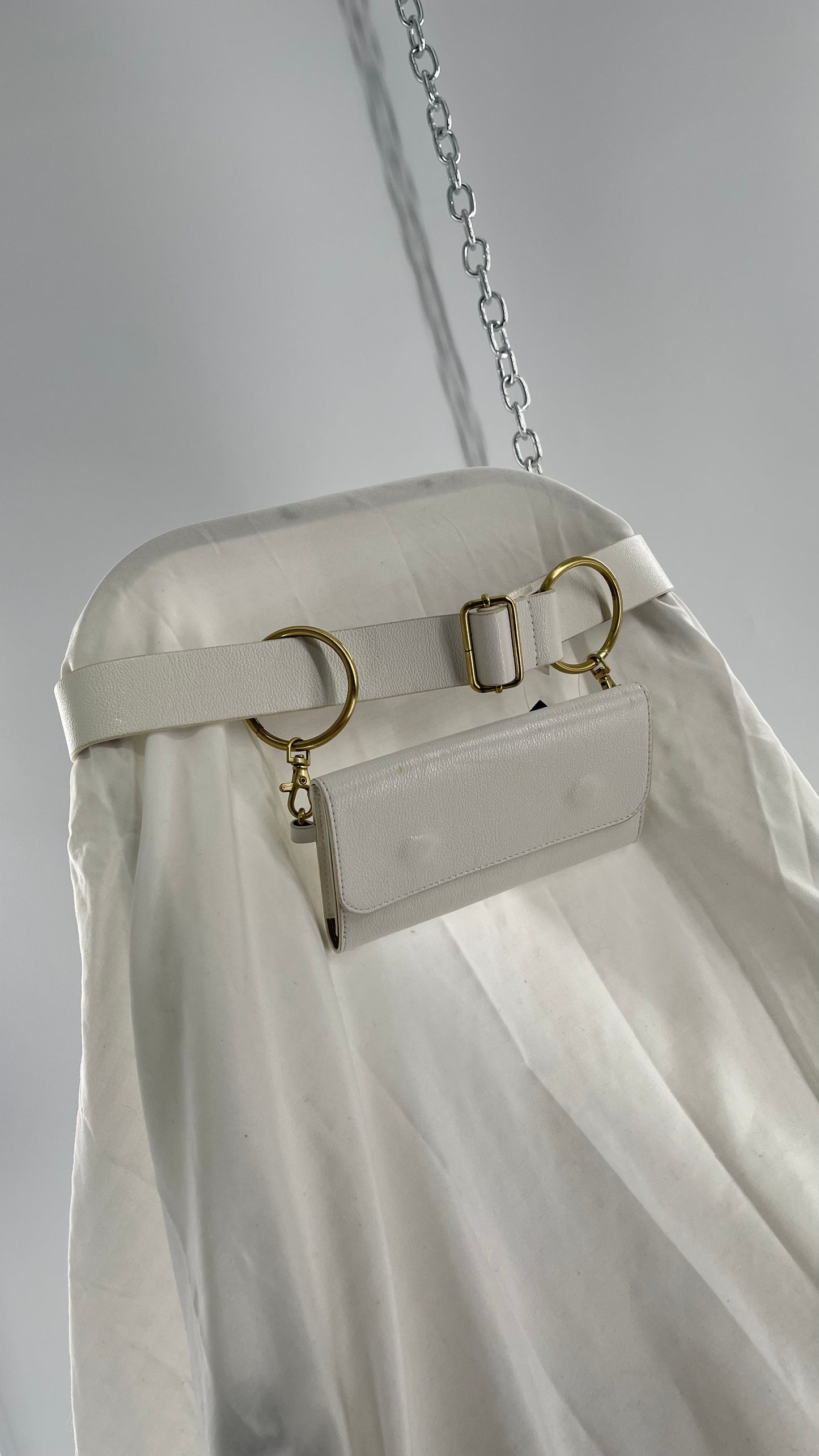 Anthropologie White Belt Bag with Gold Hoops