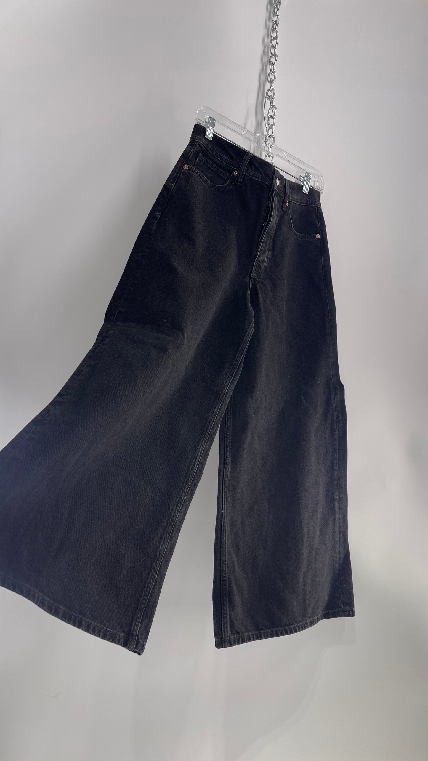 Free People Black Button Up Exaggerated Wide Leg Jeans (27)