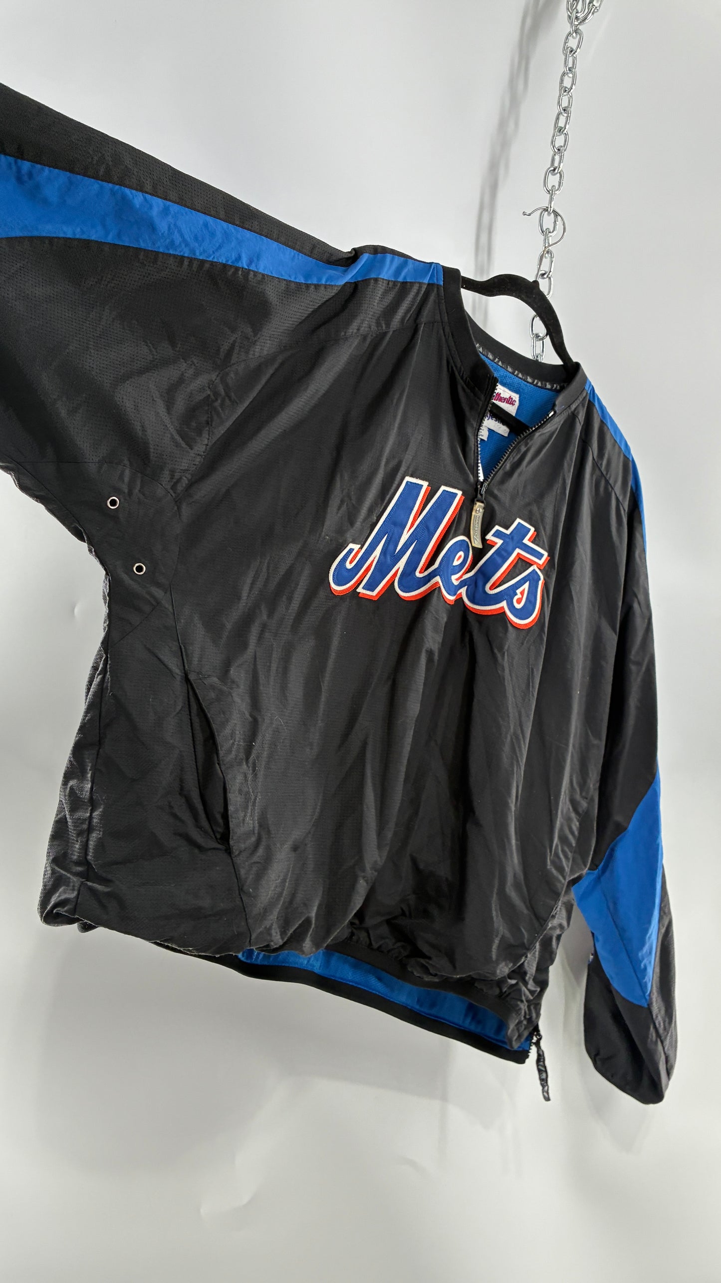 Vintage METS Men’s Windbreaker Sweater with Side Zippers and Pockets (XL)