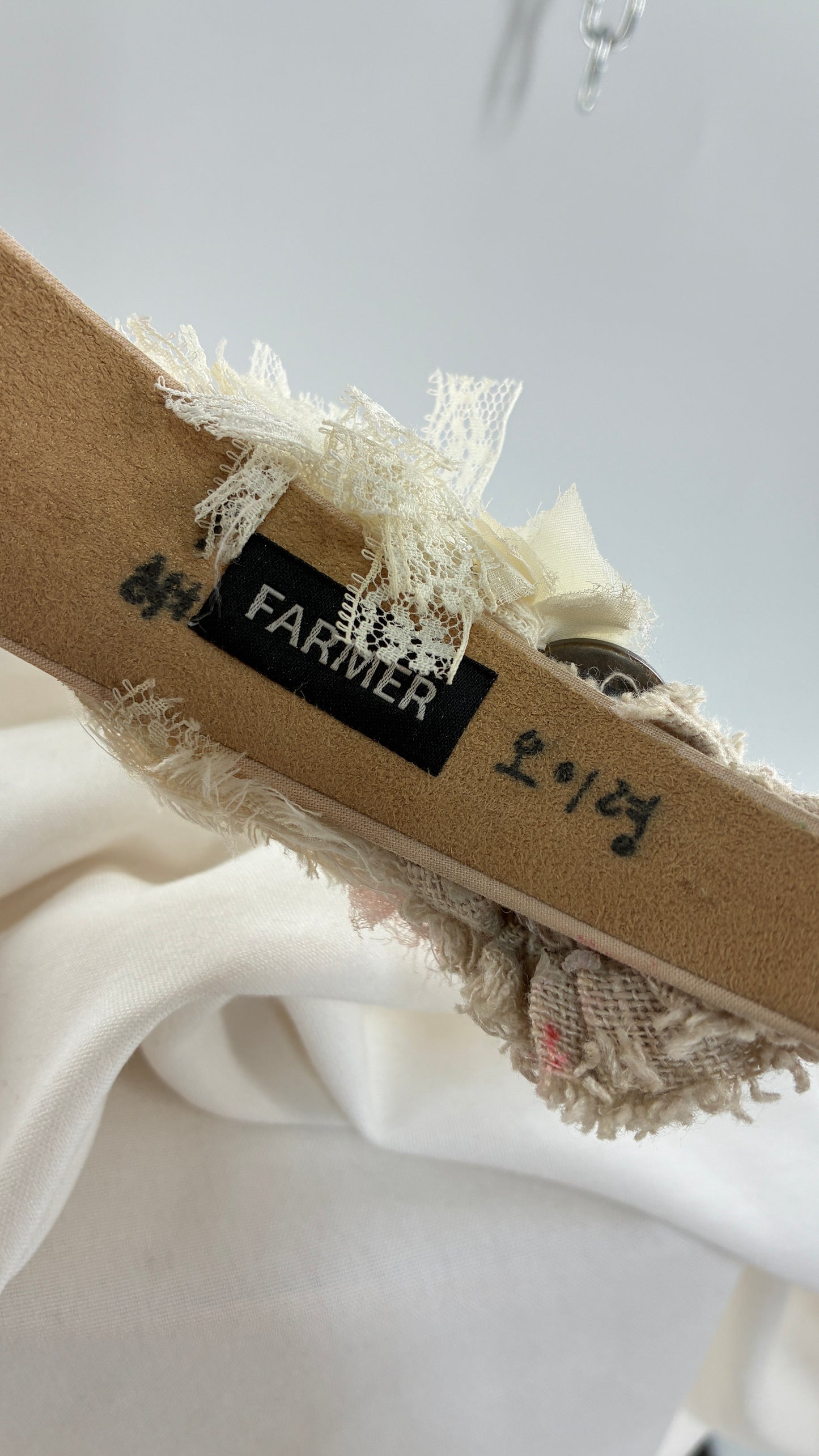 Vintage FARMER Handmade Headband with Ribbon, Flower, Button Appliqués